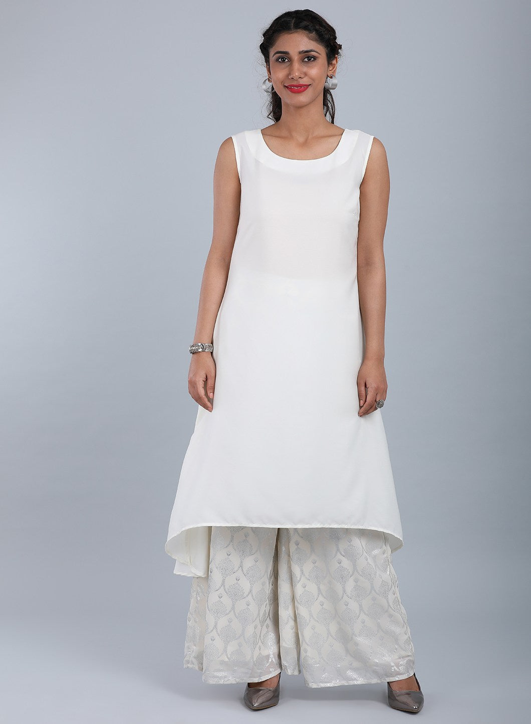 Ecru Mandarin Neck Printed kurta