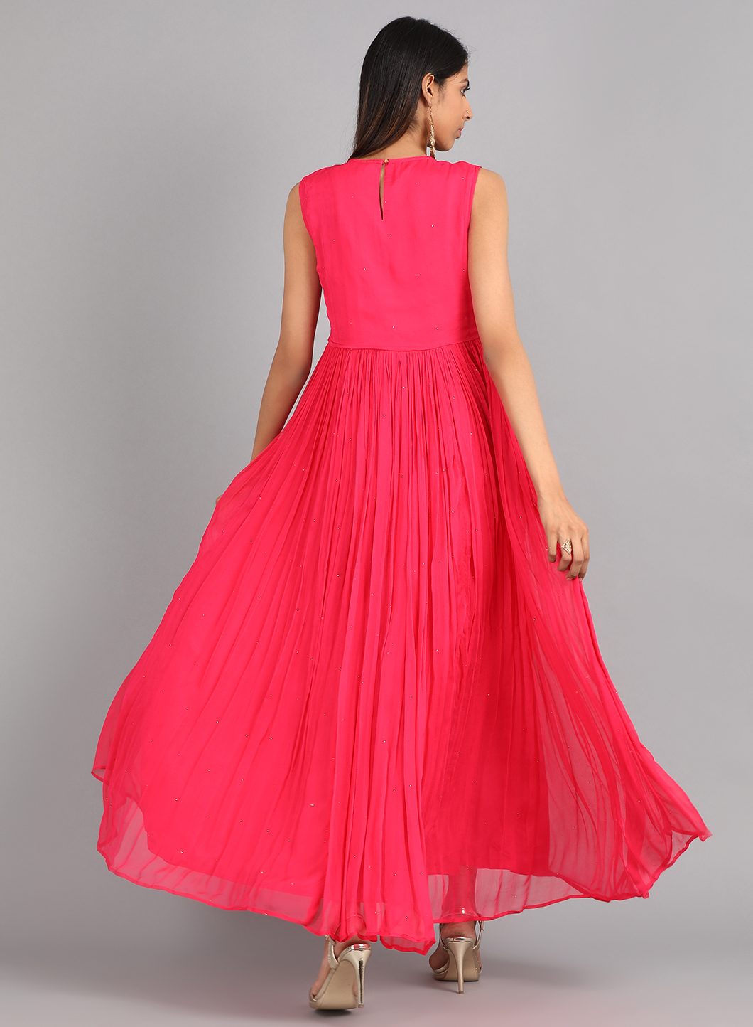 Pink Round Neck Solid kurta Dress