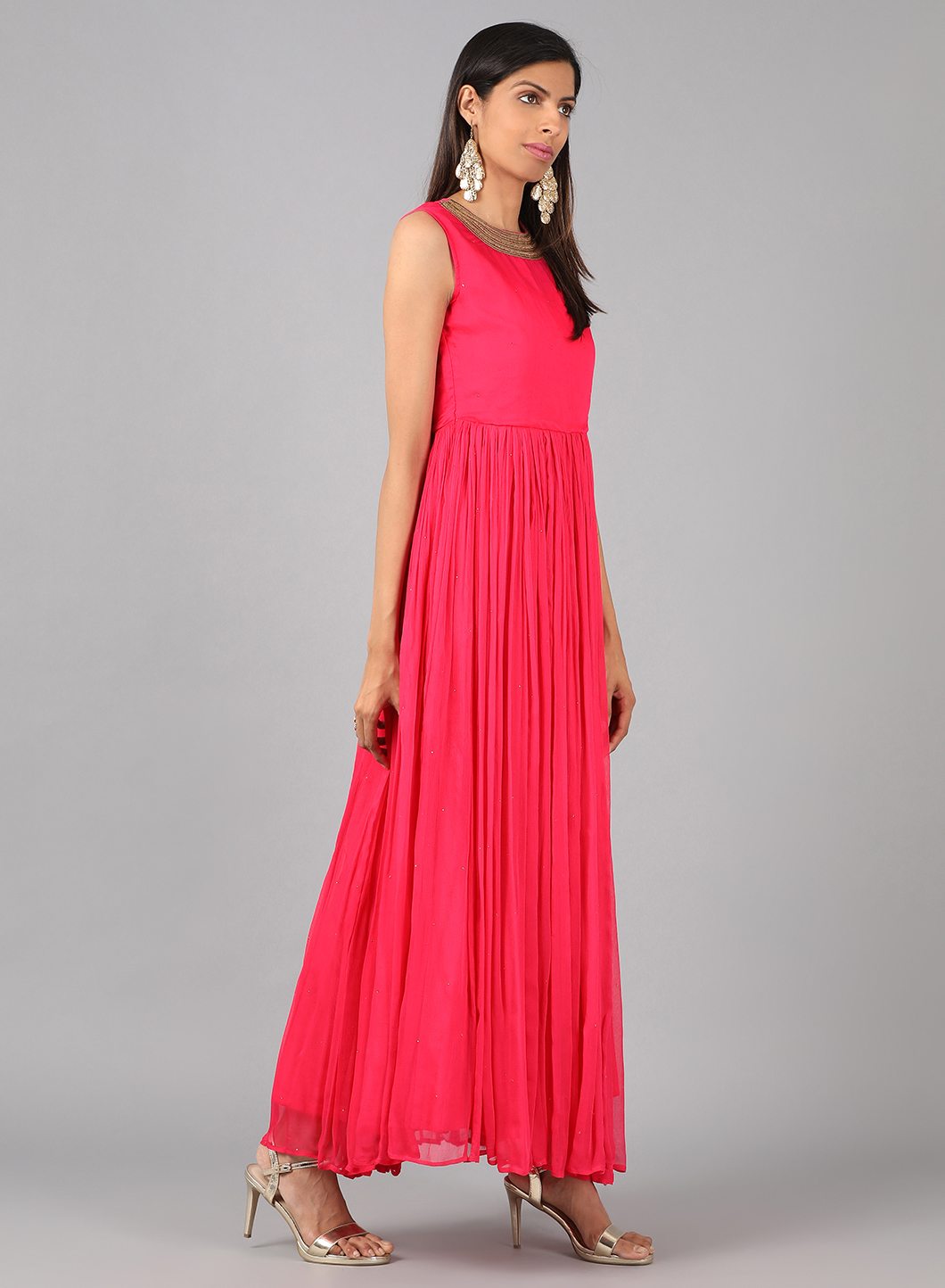 Pink Round Neck Solid kurta Dress