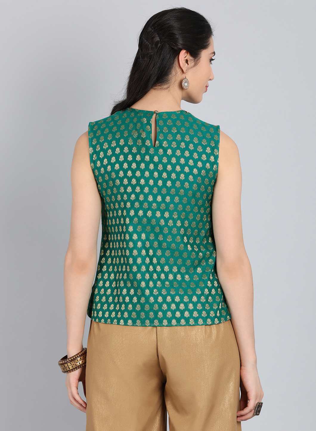 Green Round Neck Embellished Top