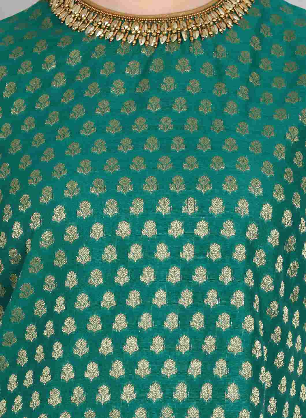 Green Round Neck Embellished Top