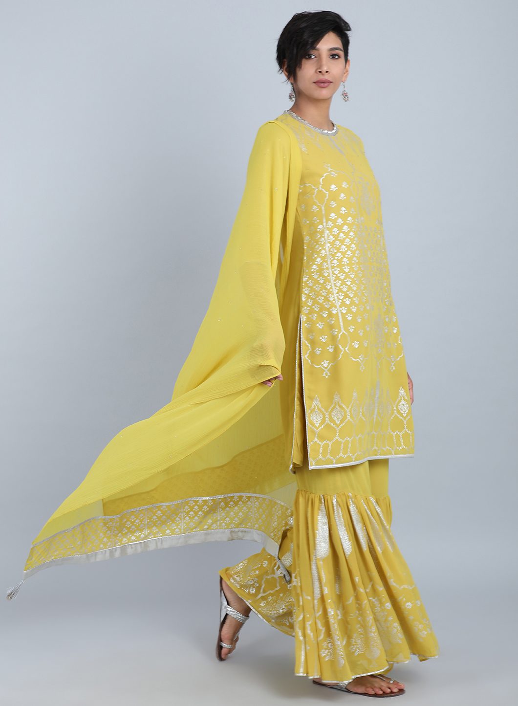 Lime Green Round Neck Printed kurta Set