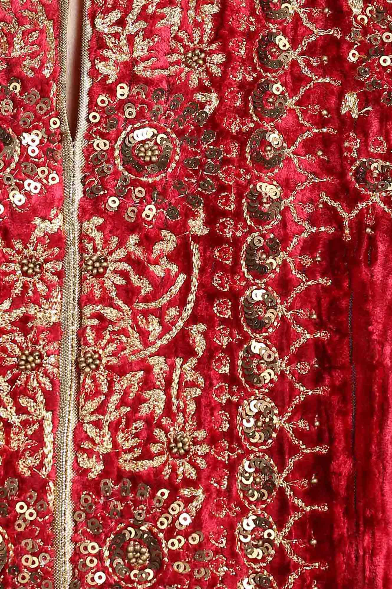 Red Round Neck Velvet Winter kurta