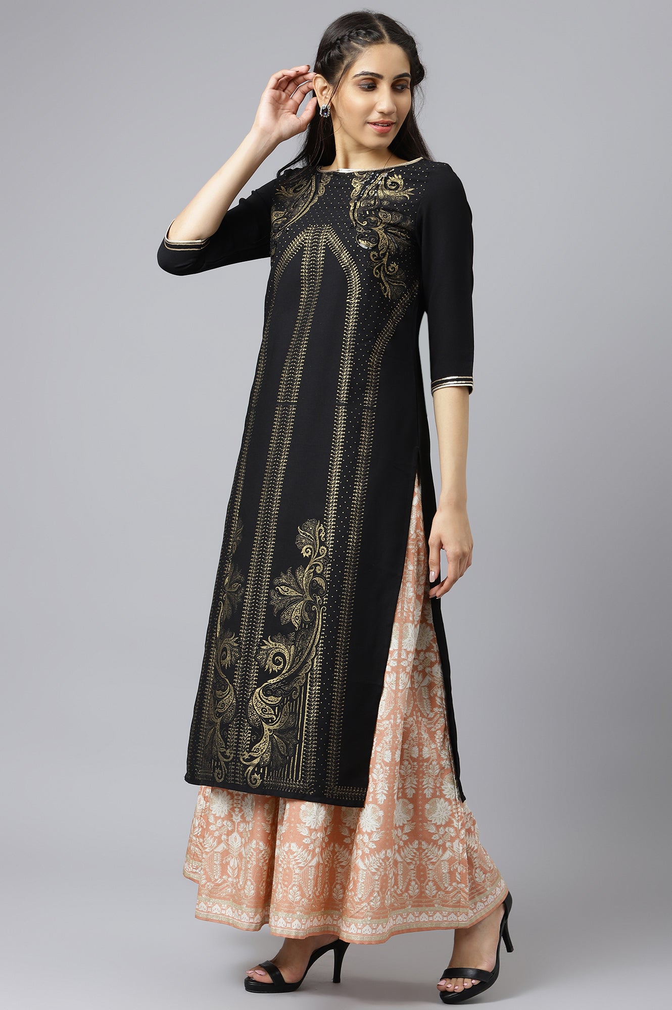 Black Festive kurta With Sequins