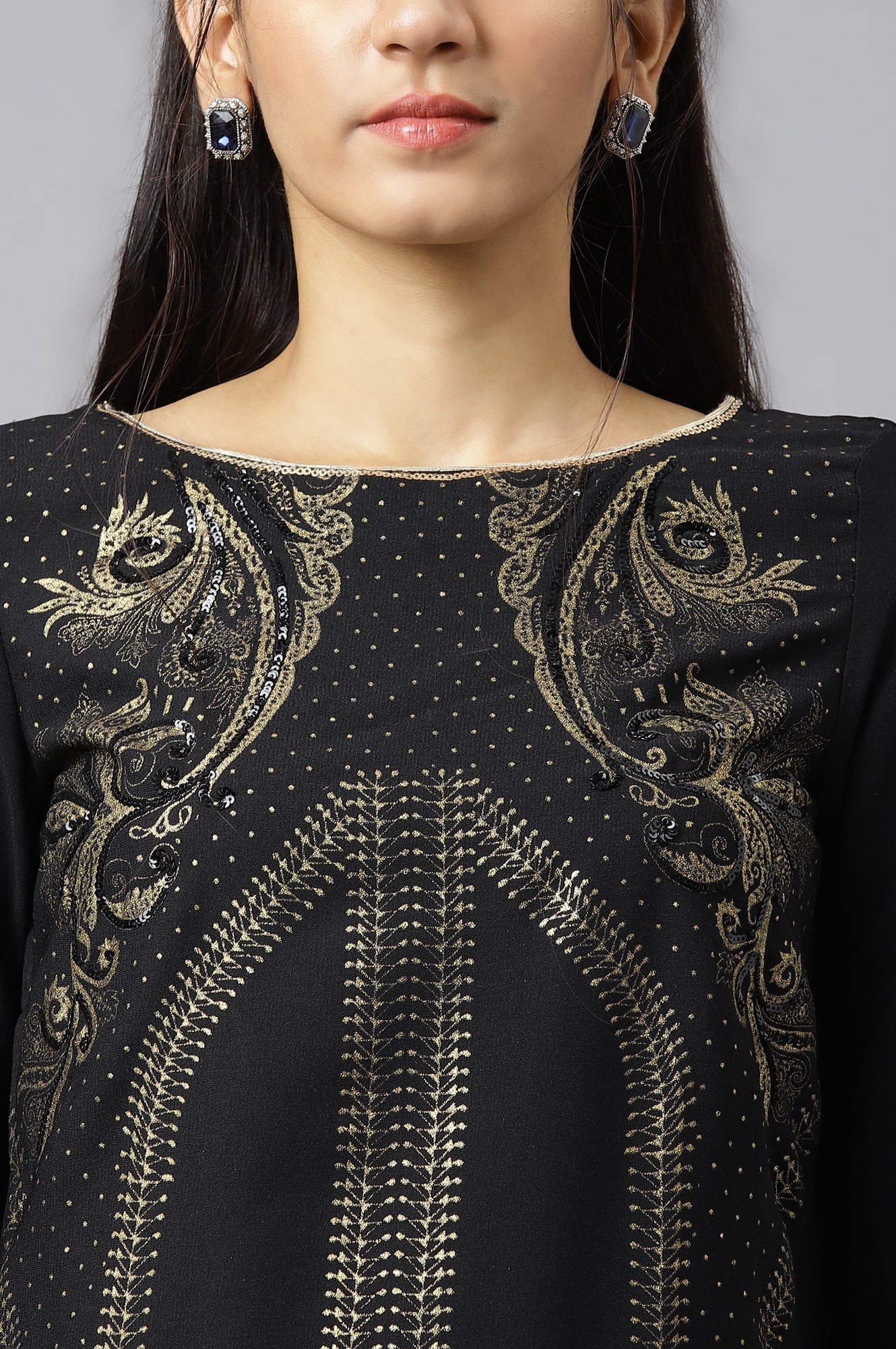 Black Festive kurta With Sequins