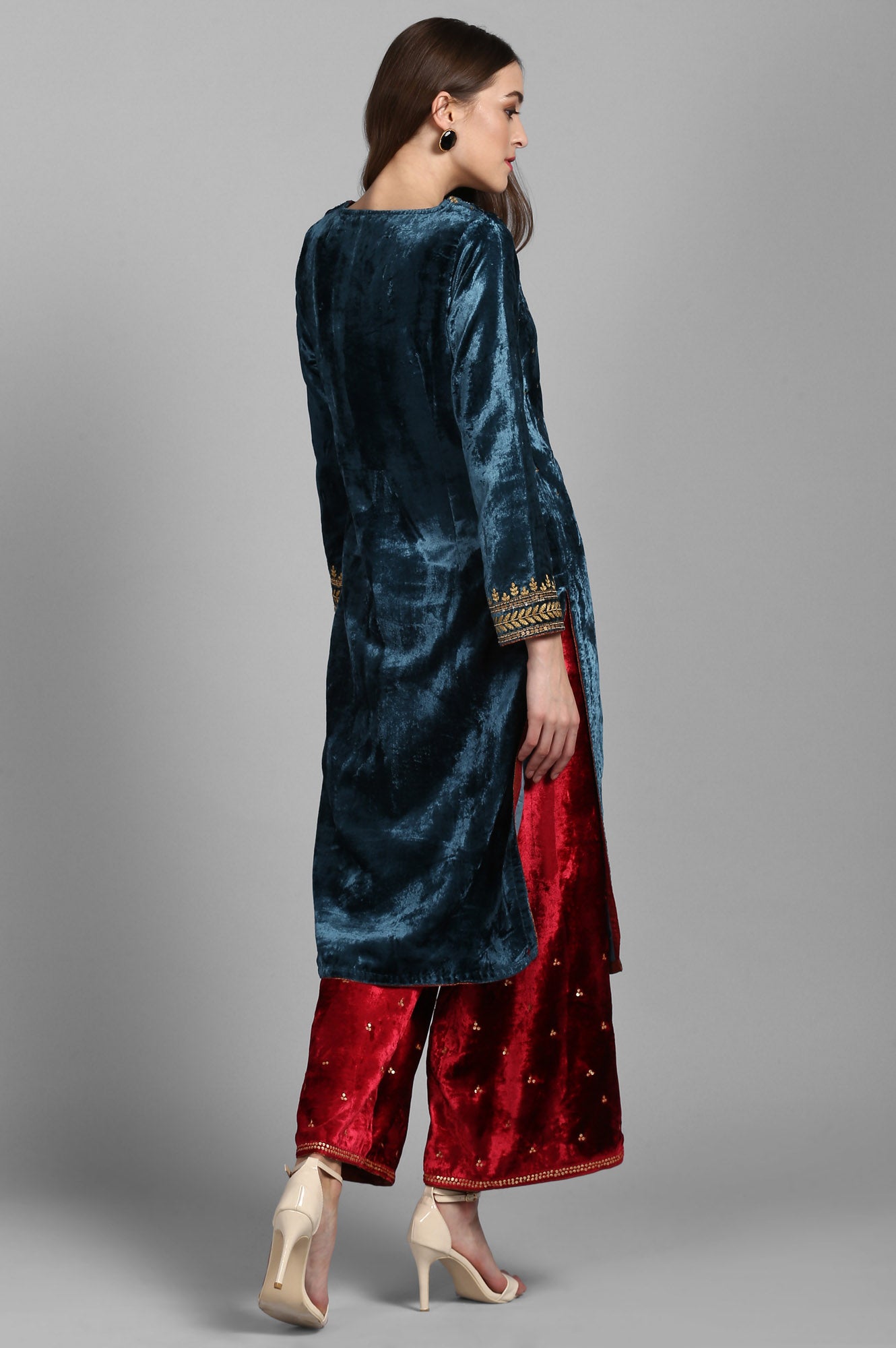 Green Round Neck Velvet Winter kurta