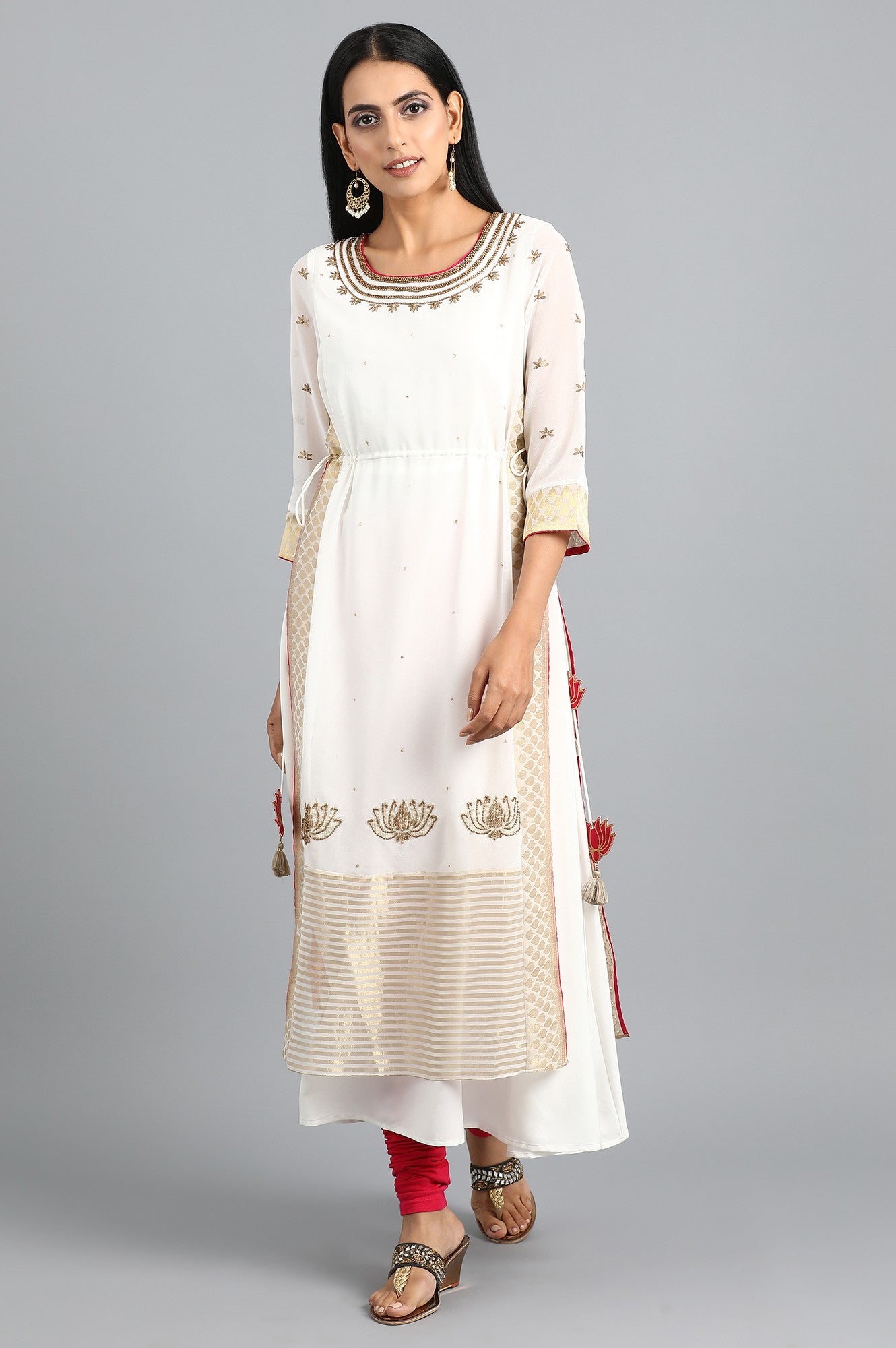 Ecru Round Neck Layered kurta