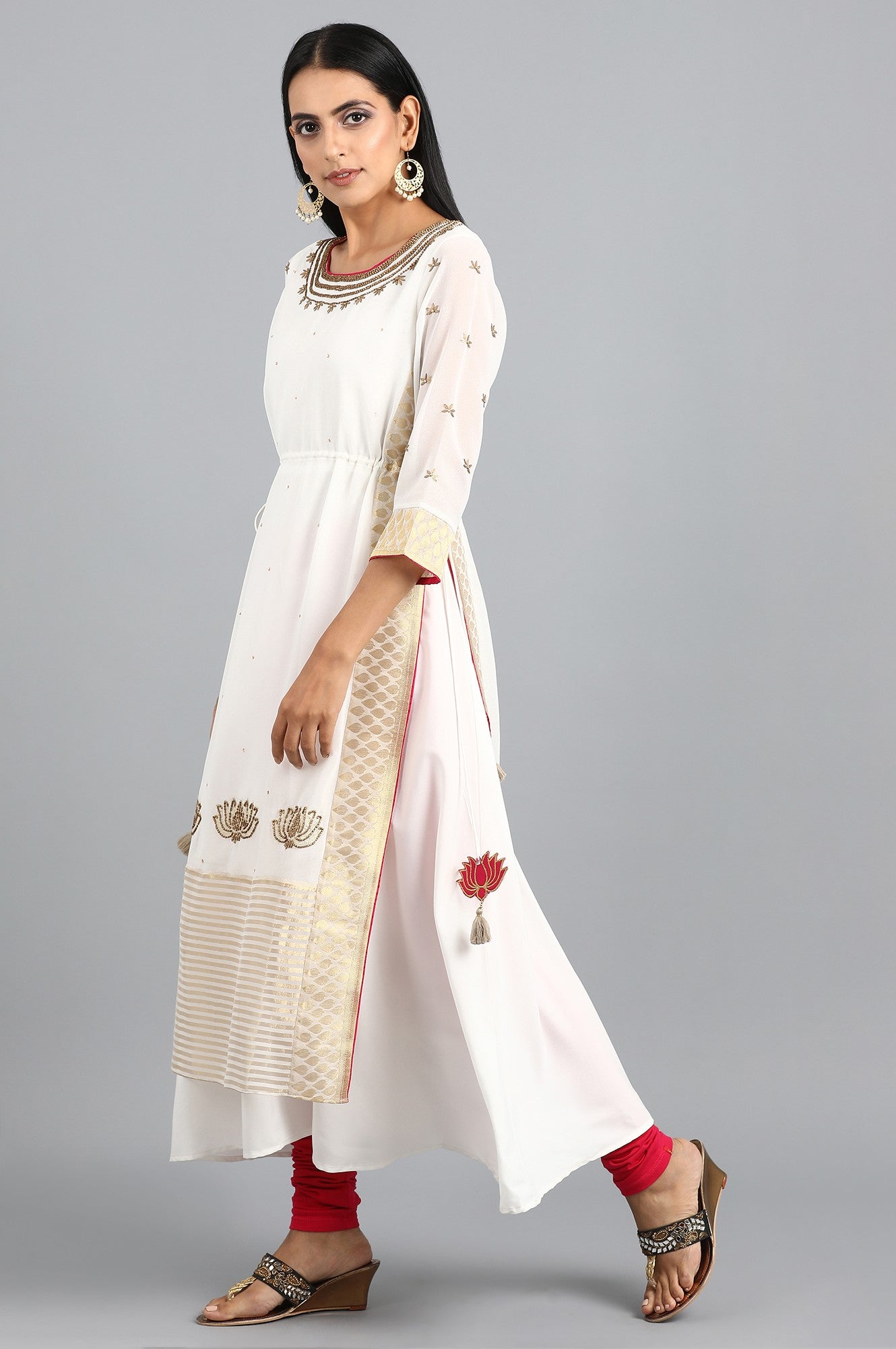 Ecru Round Neck Layered kurta