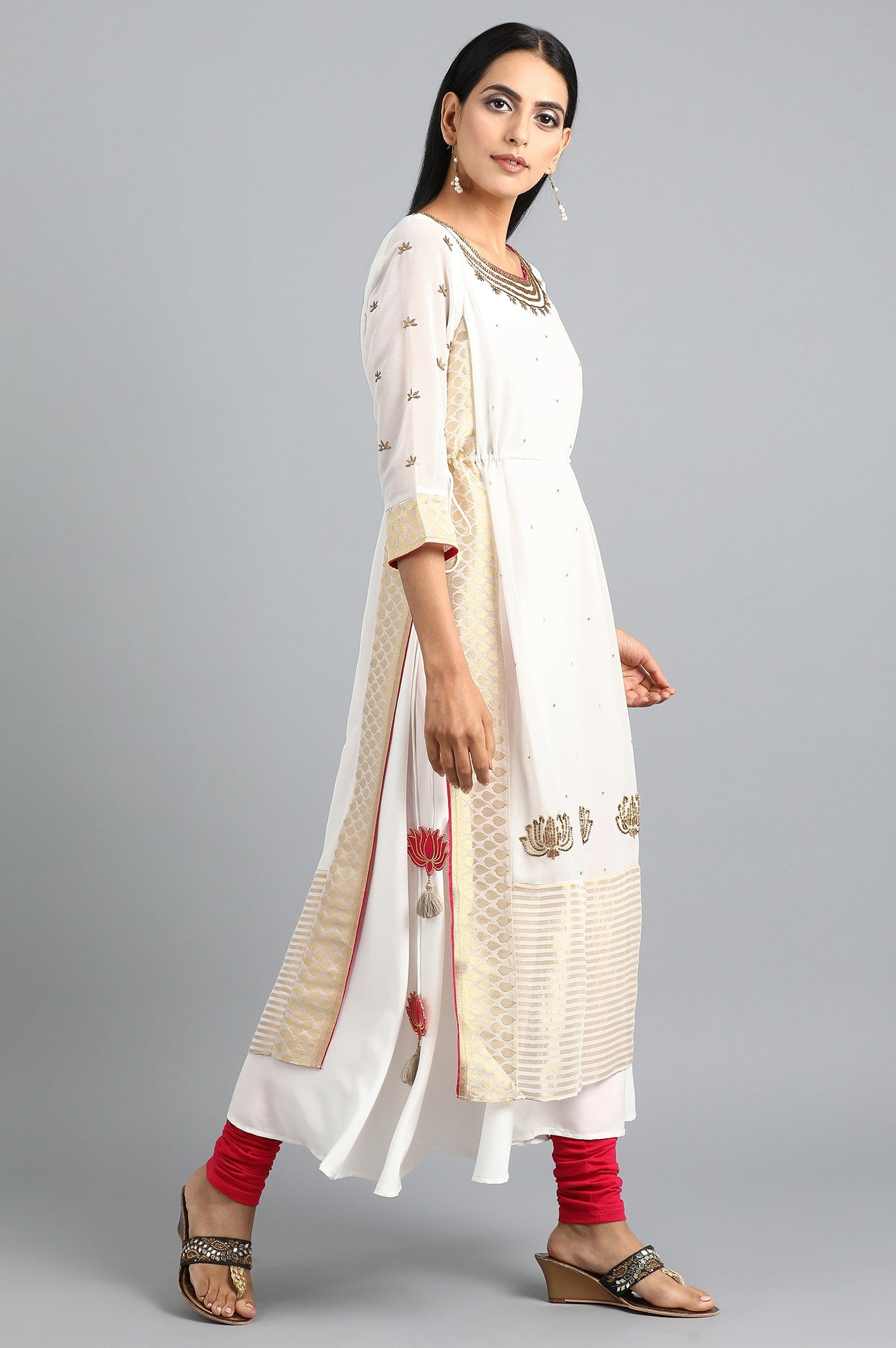 Ecru Round Neck Layered kurta