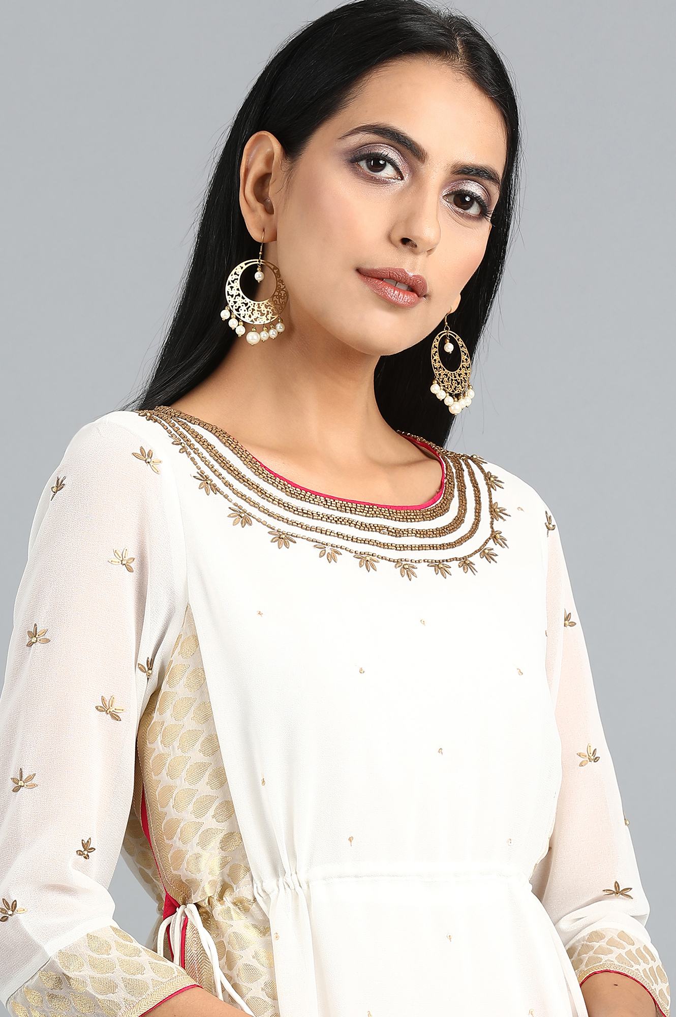 Ecru Round Neck Layered kurta