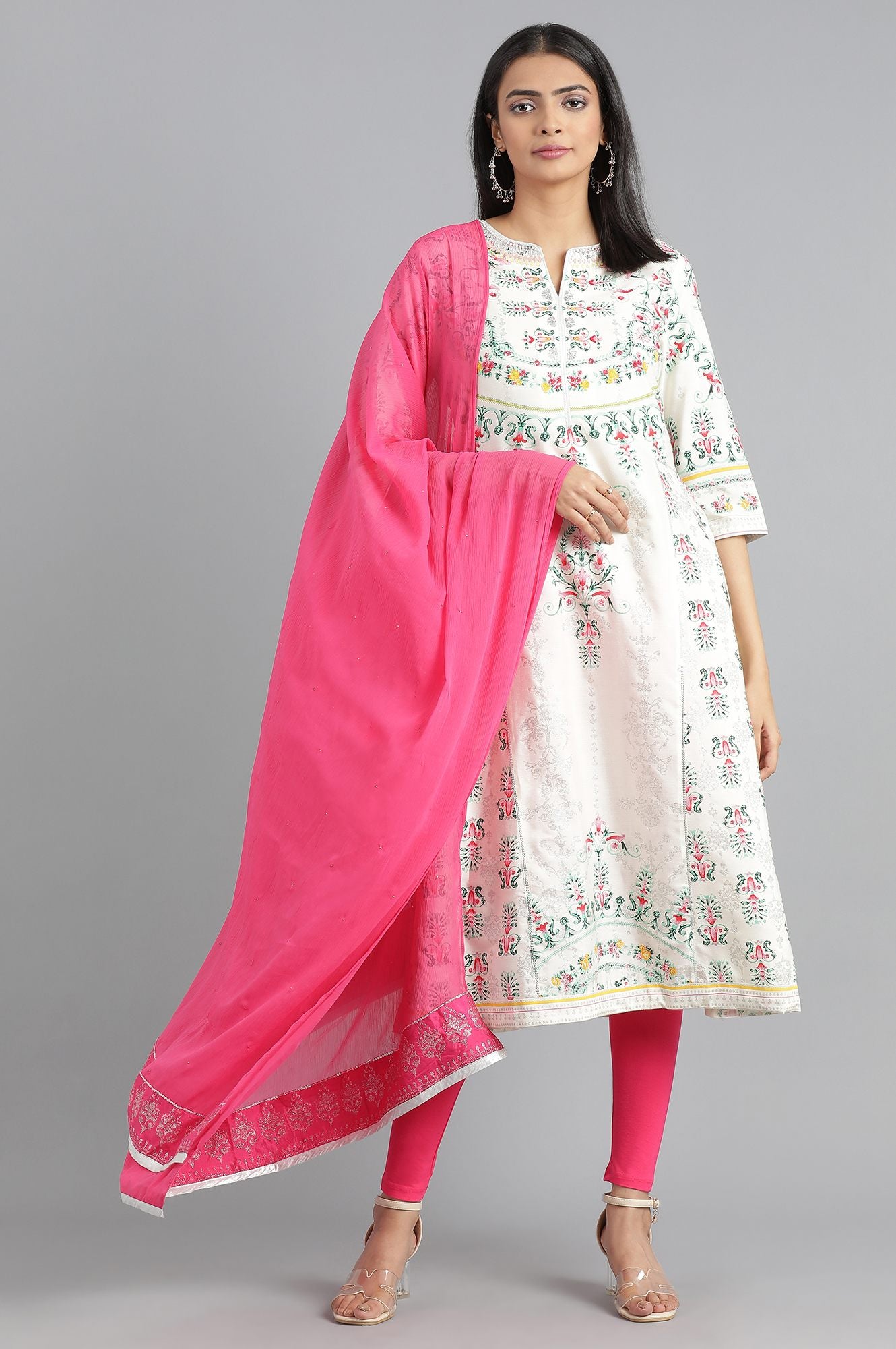 Ecru Round Neck Printed kurta