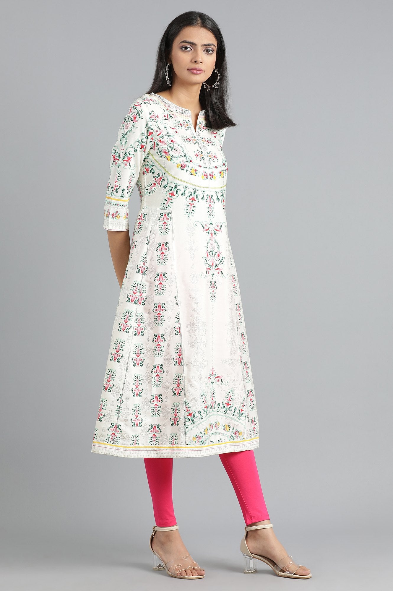 Ecru Round Neck Printed kurta