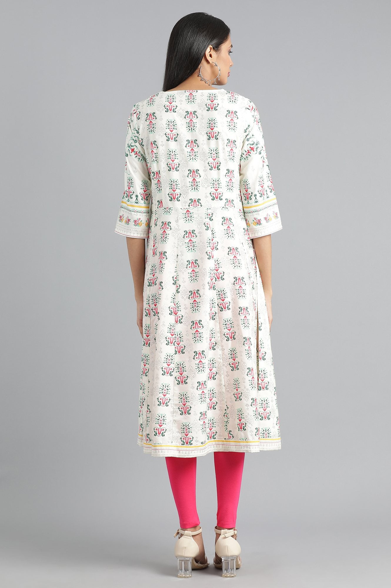 Ecru Round Neck Printed kurta