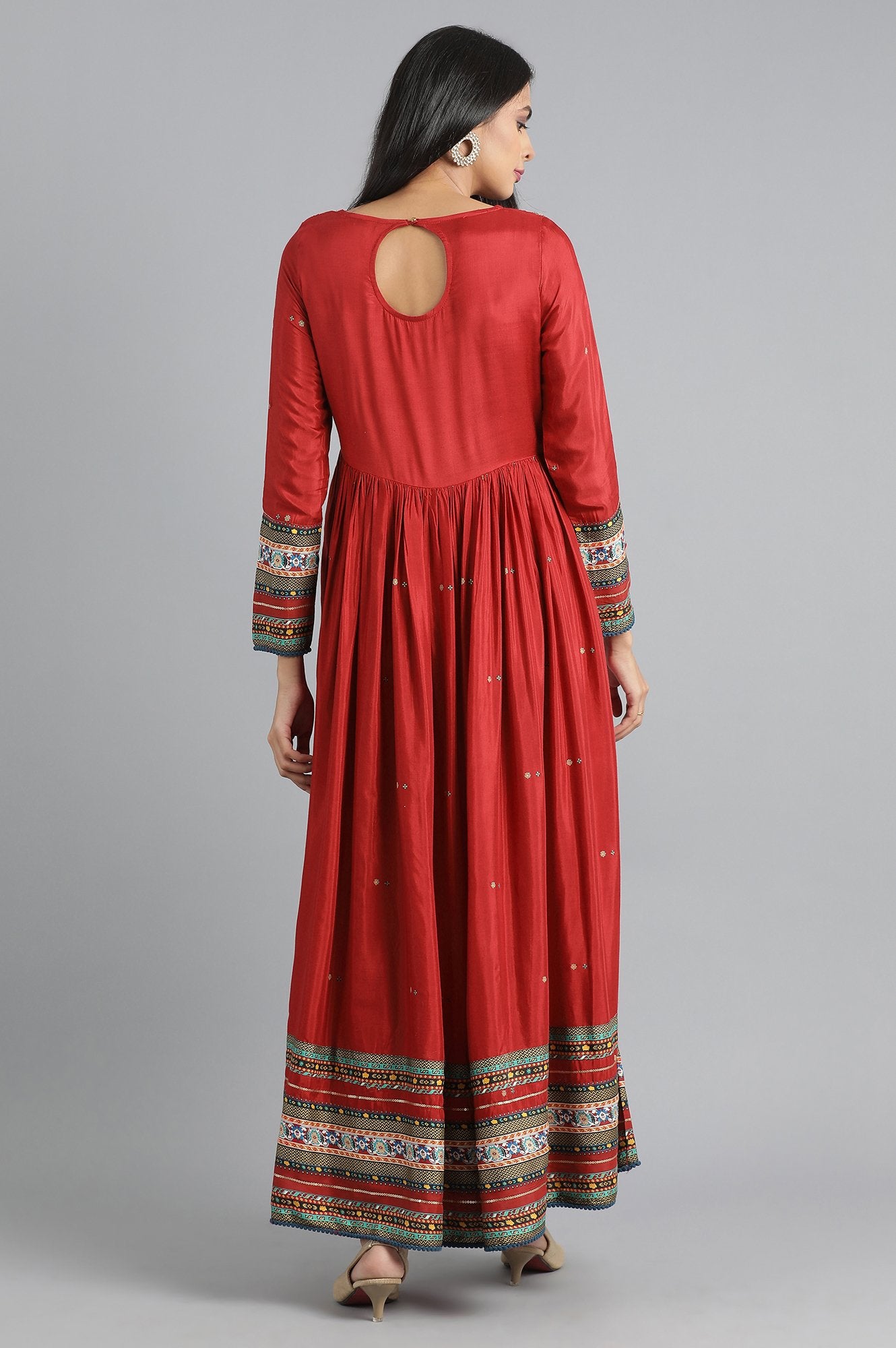 Red Round Neck Embroidered Dress