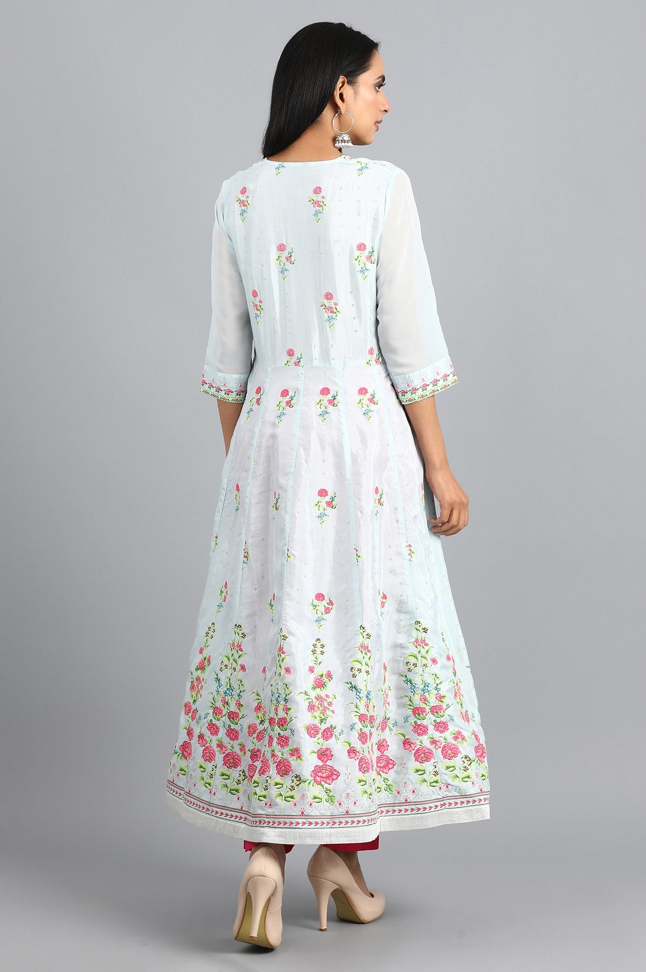 Blue V-Neck Printed kurta