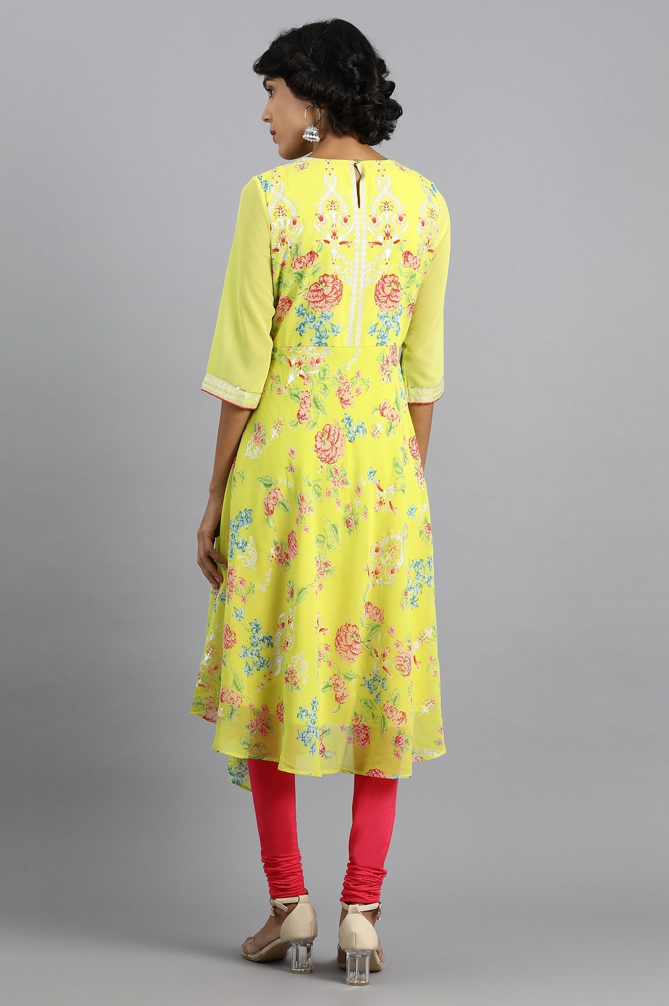 Yellow Round Neck Printed kurta