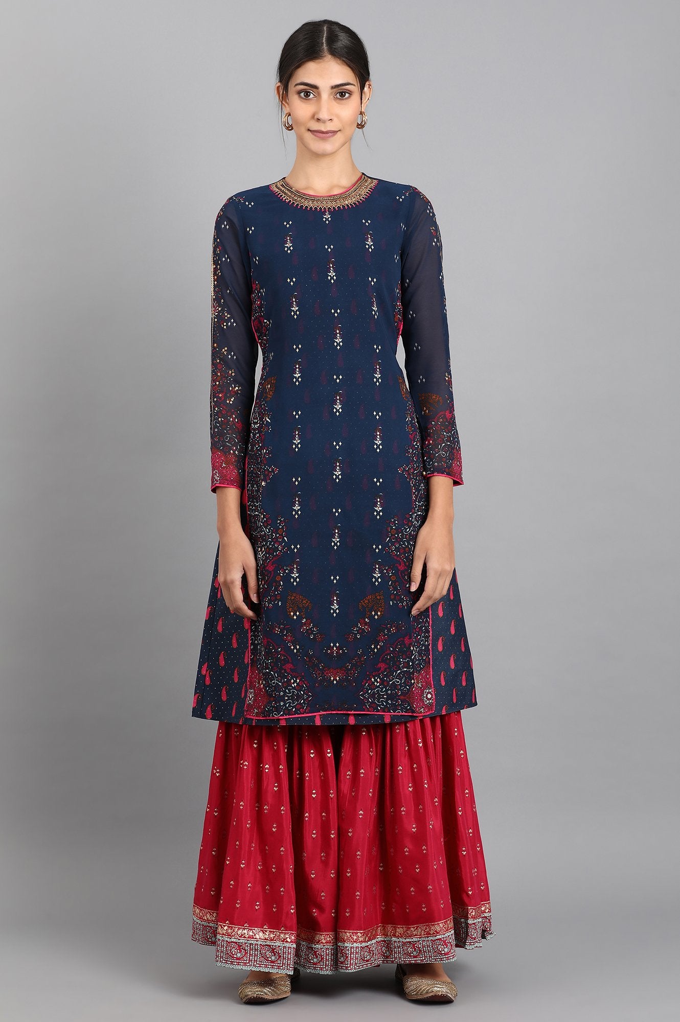 Blue Round Neck Printed kurta