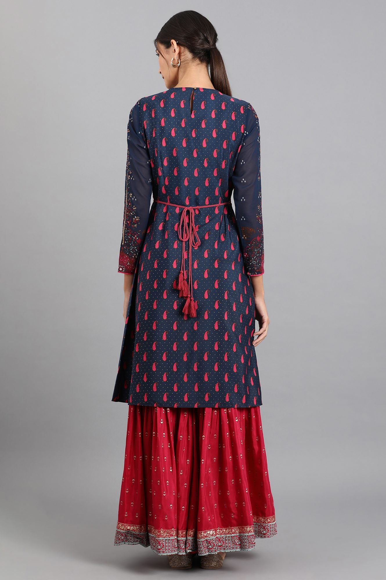 Blue Round Neck Printed kurta