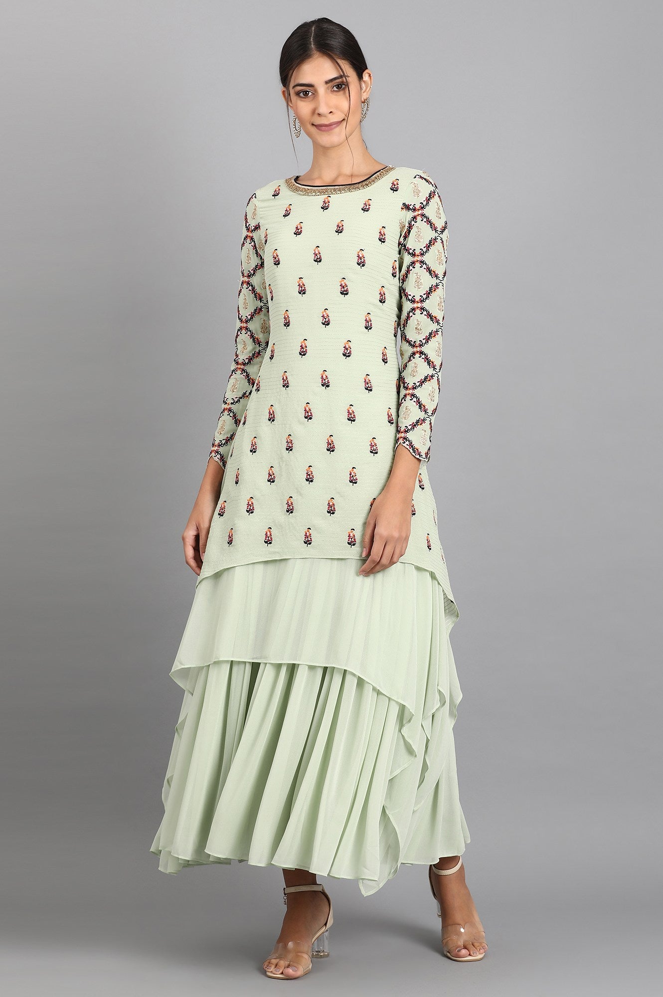 Green Round Neck Asymmetric kurta
