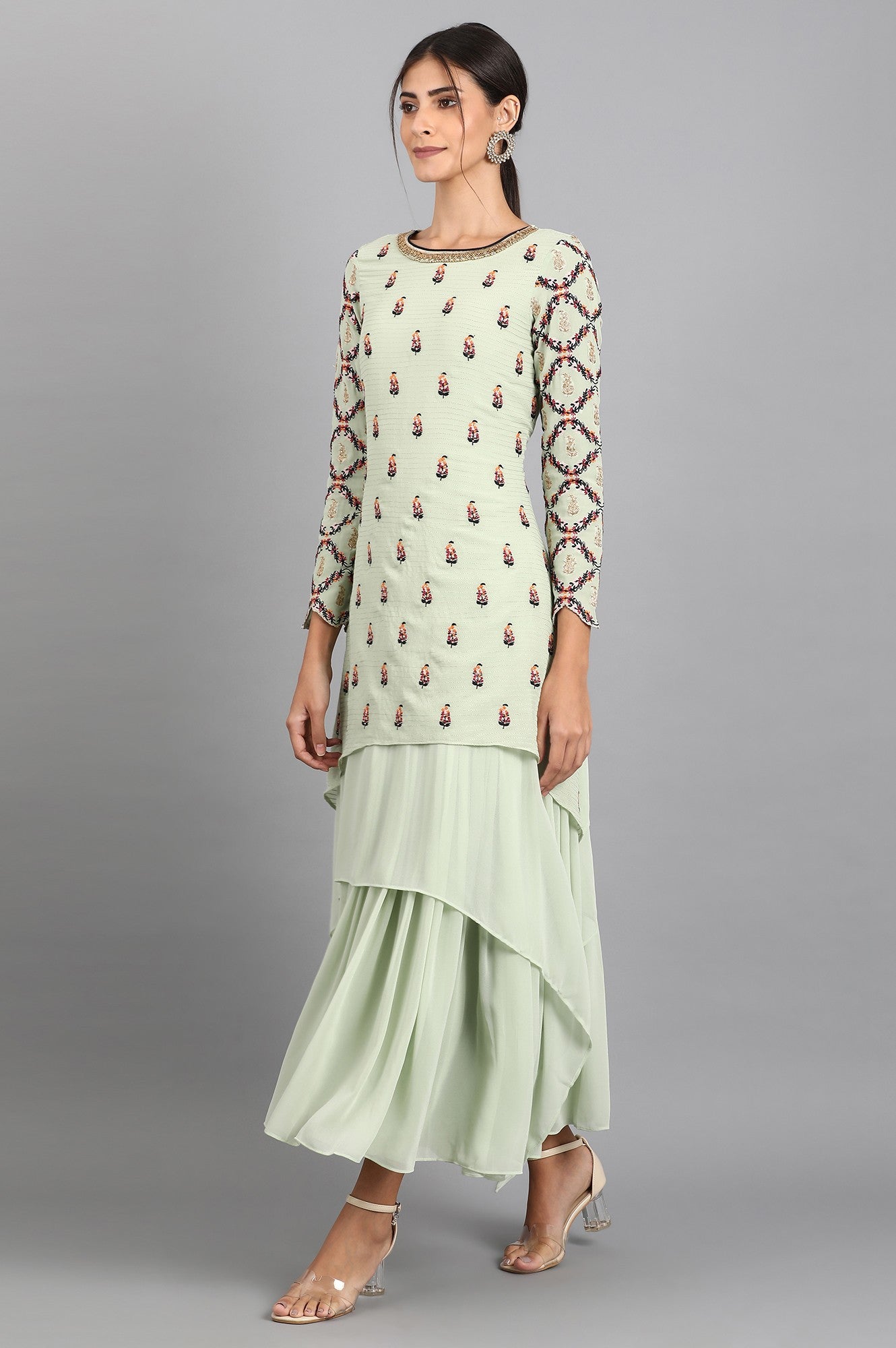 Green Round Neck Asymmetric kurta