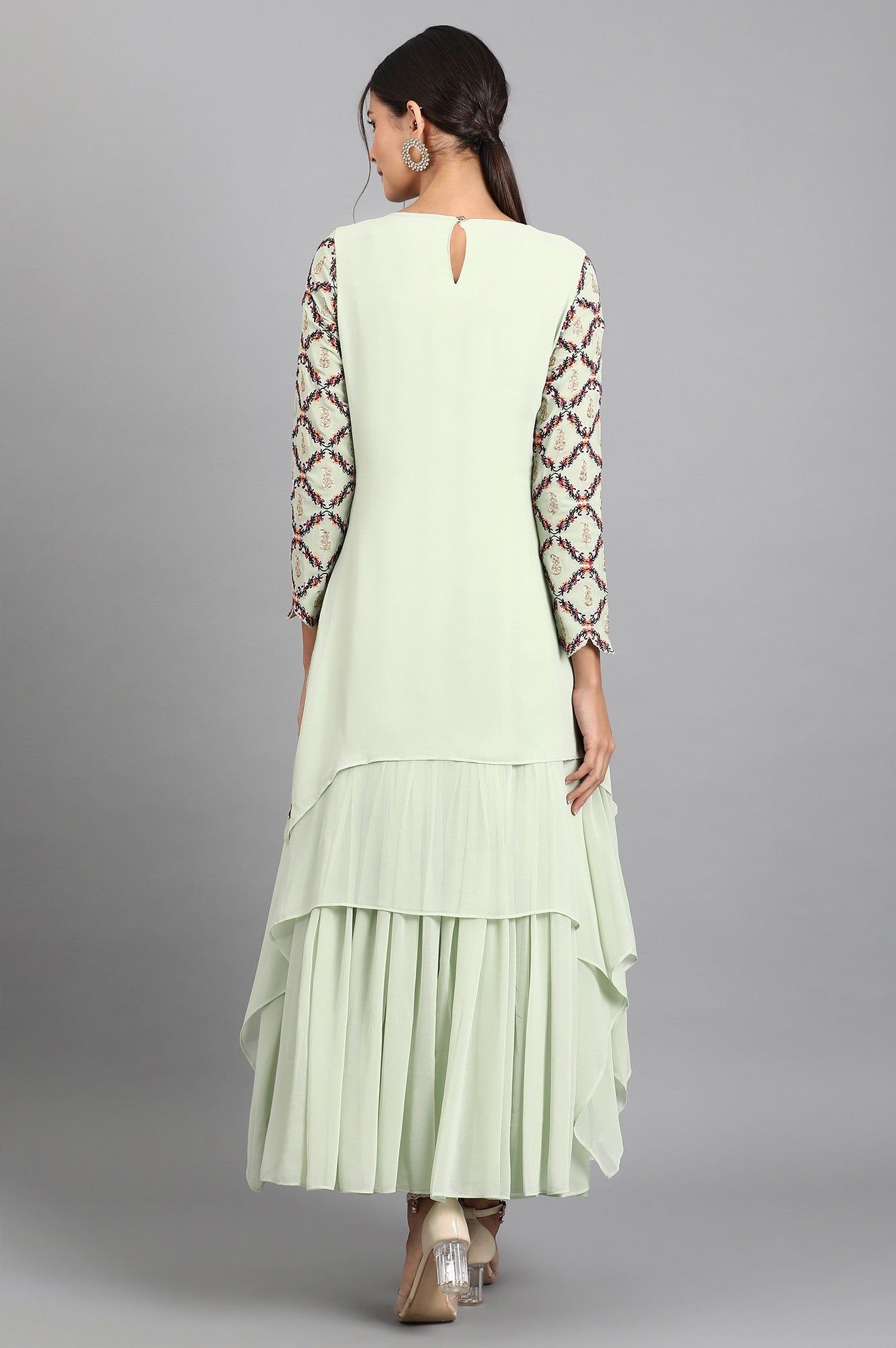 Green Round Neck Asymmetric kurta