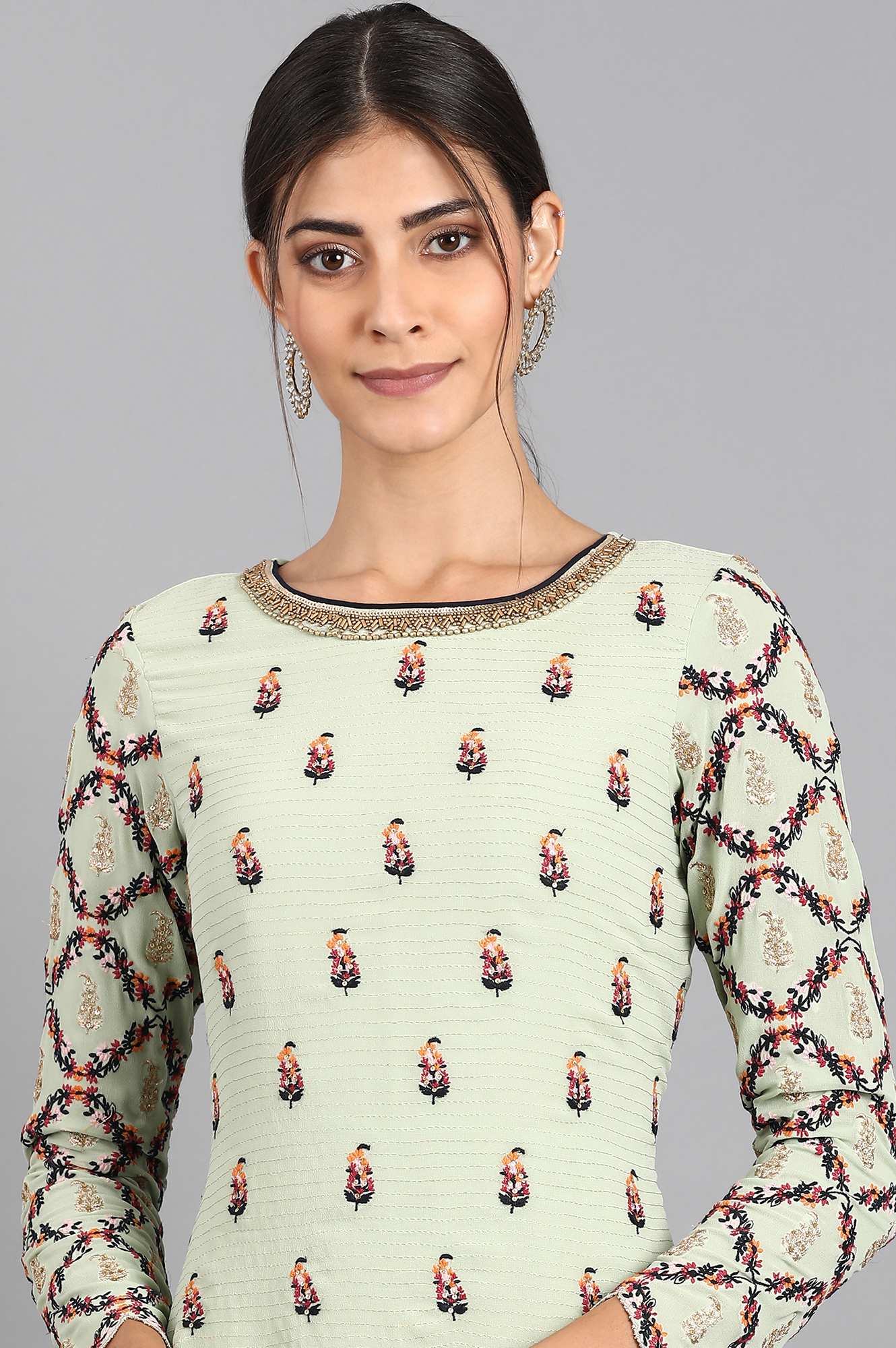 Green Round Neck Asymmetric kurta