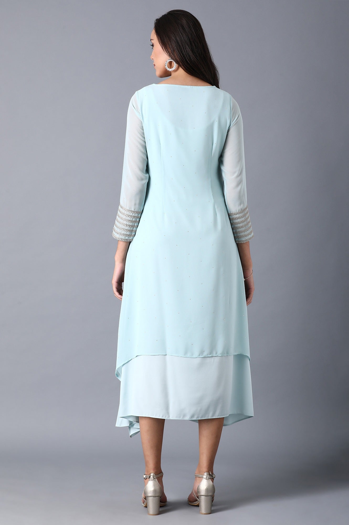 Blue Round Neck Embellished kurta