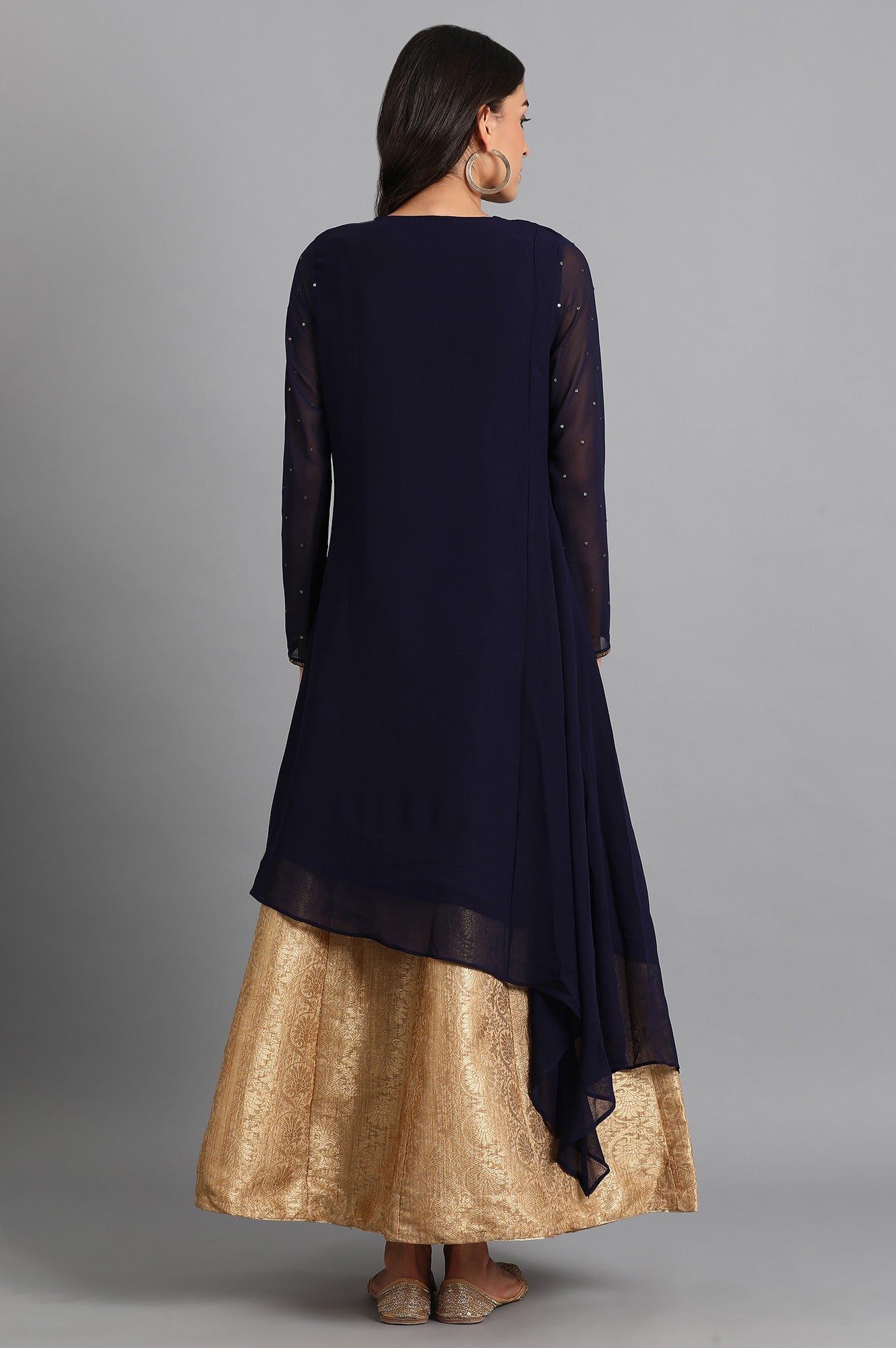 Navy Blue Round Neck Embroidered kurta