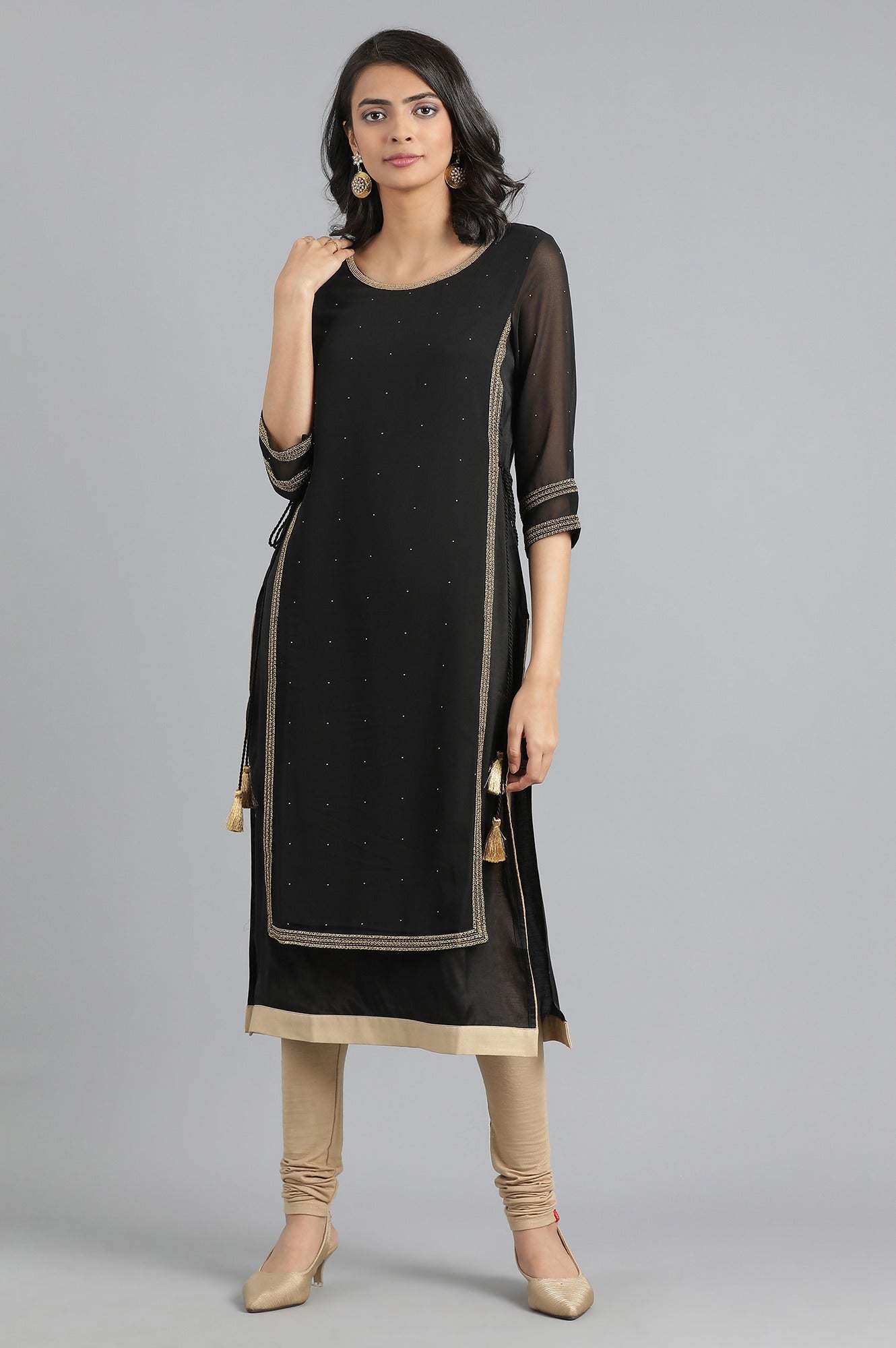 Black Round Neck Layered kurta