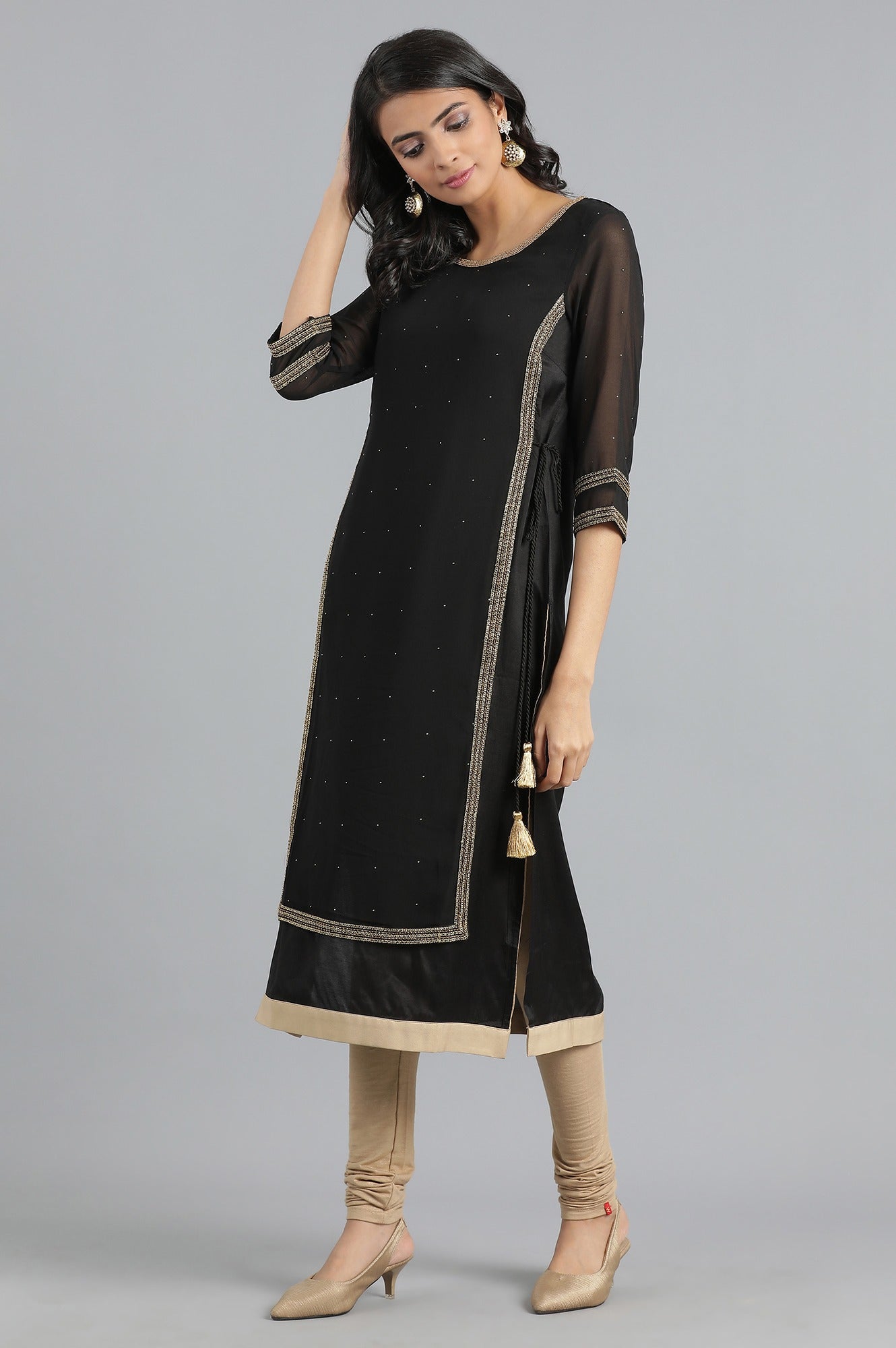 Black Round Neck Layered kurta