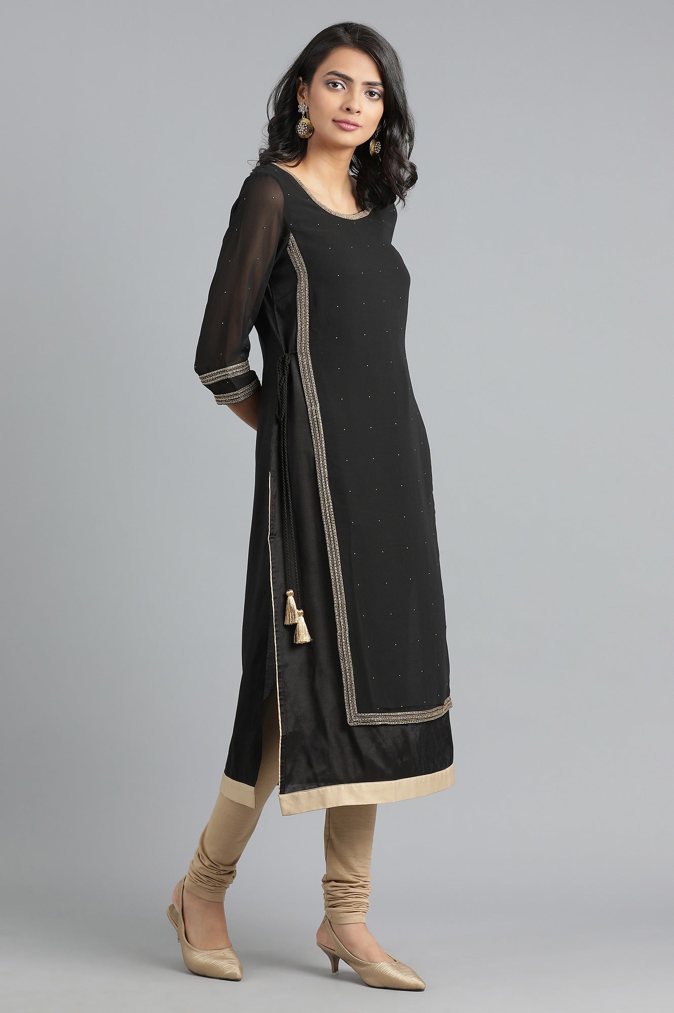 Black Round Neck Layered kurta