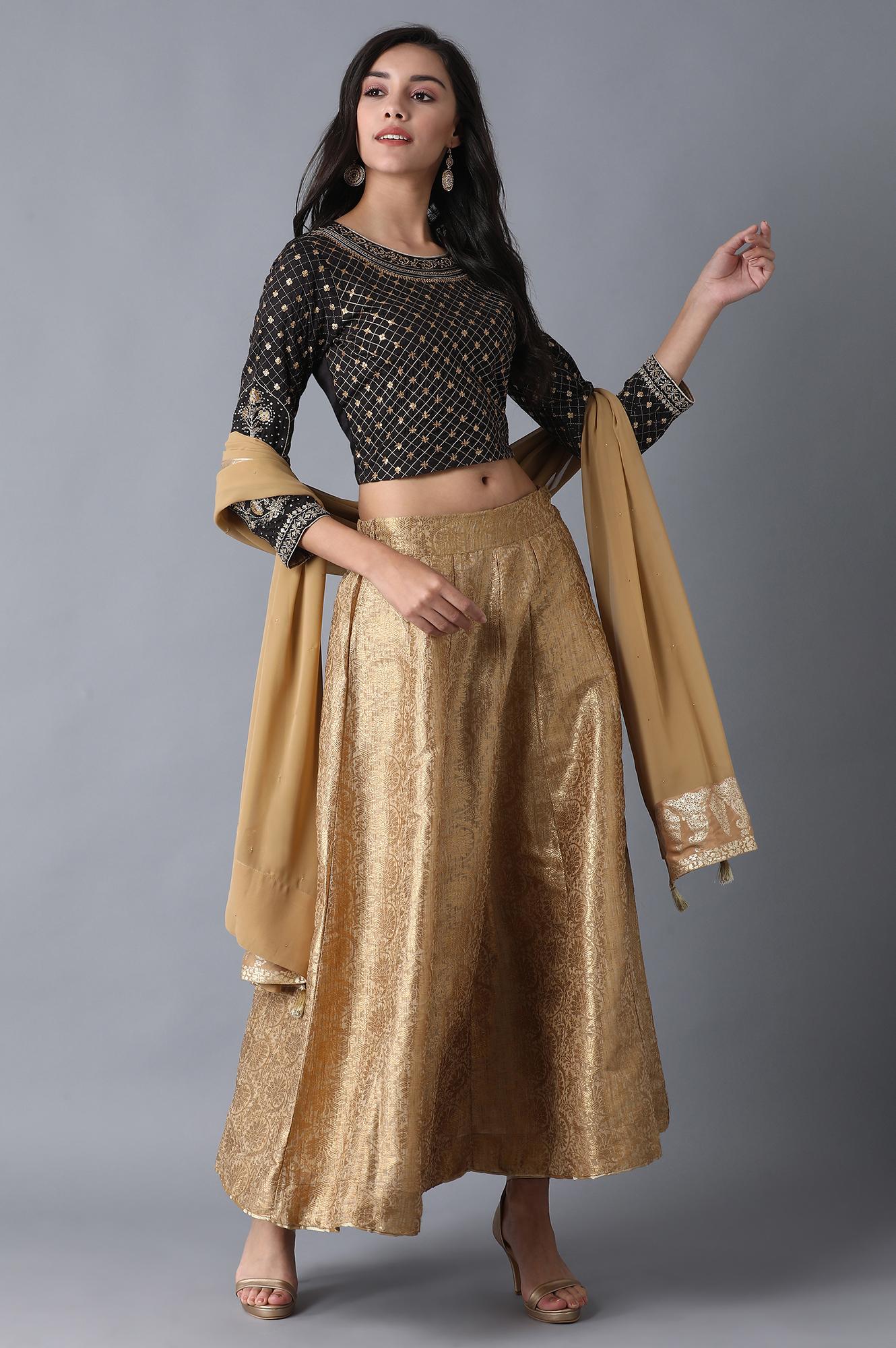 Black Round Neck Embroidered Top