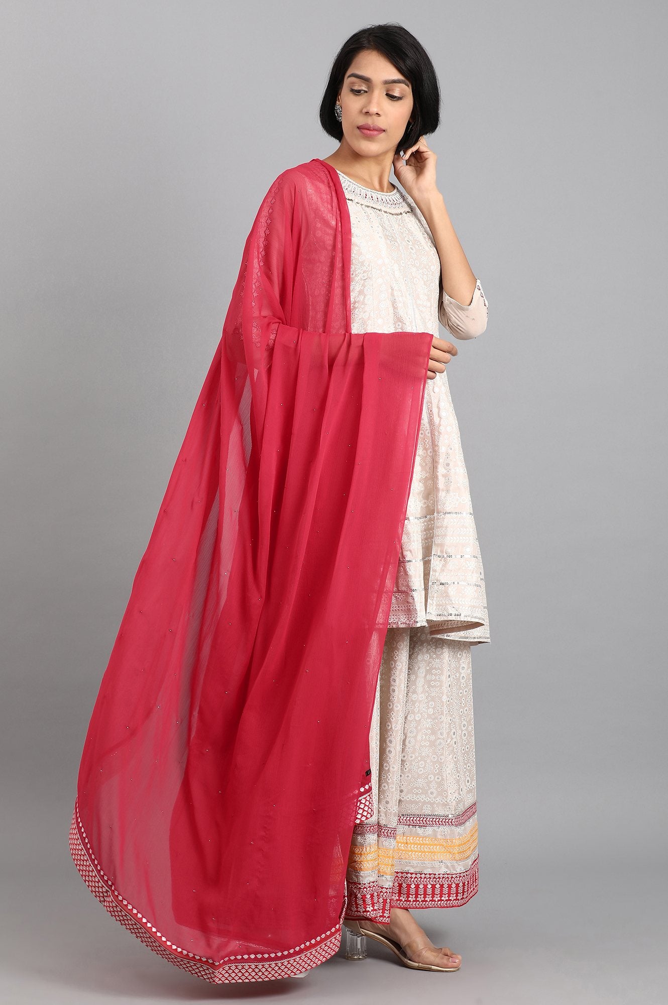 Beige Round Neck Printed kurta Set