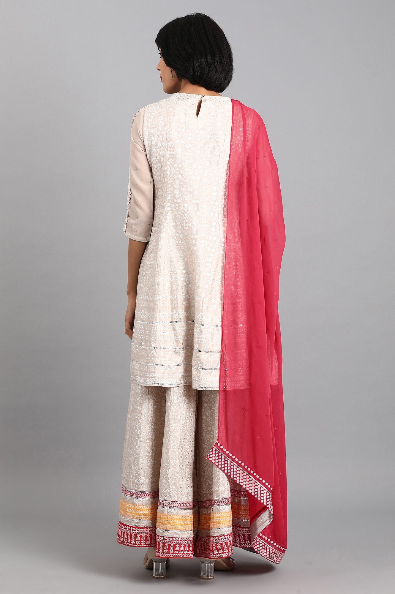 Beige Round Neck Printed kurta Set