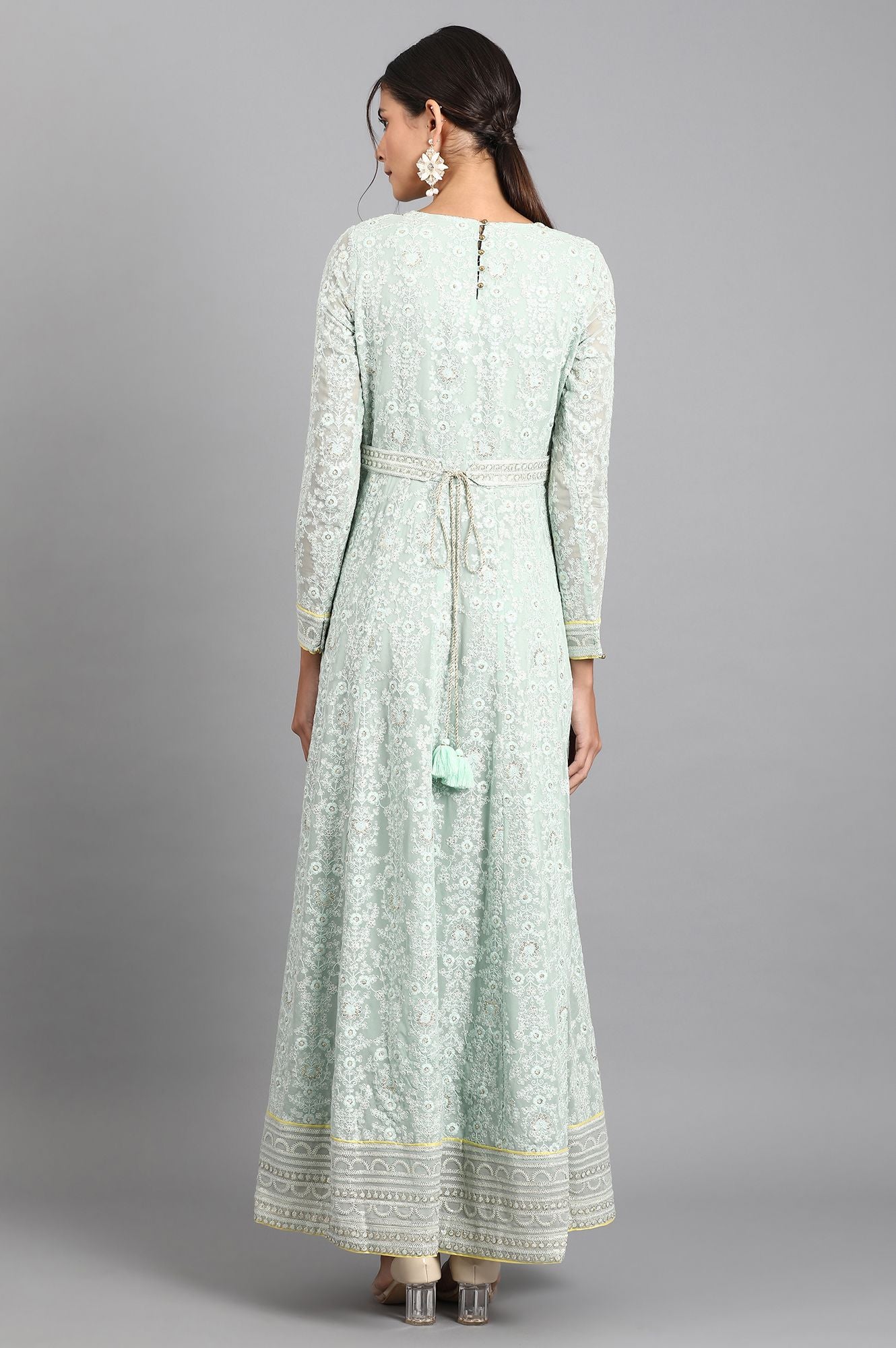 Sea Green Round Neck Embroidered Set