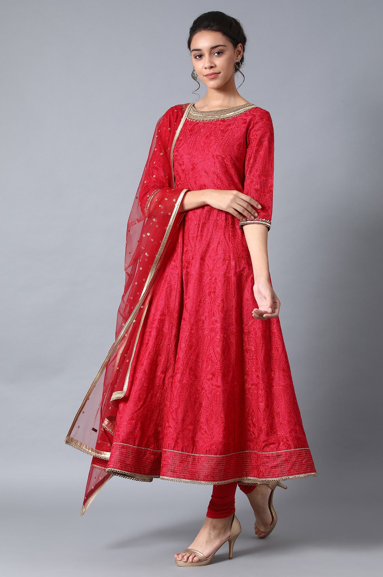 Red Round Neck kurta Set