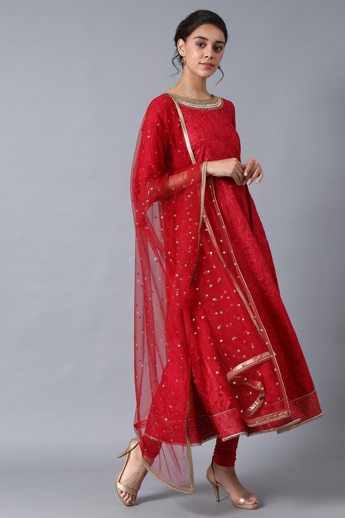Red Round Neck kurta Set
