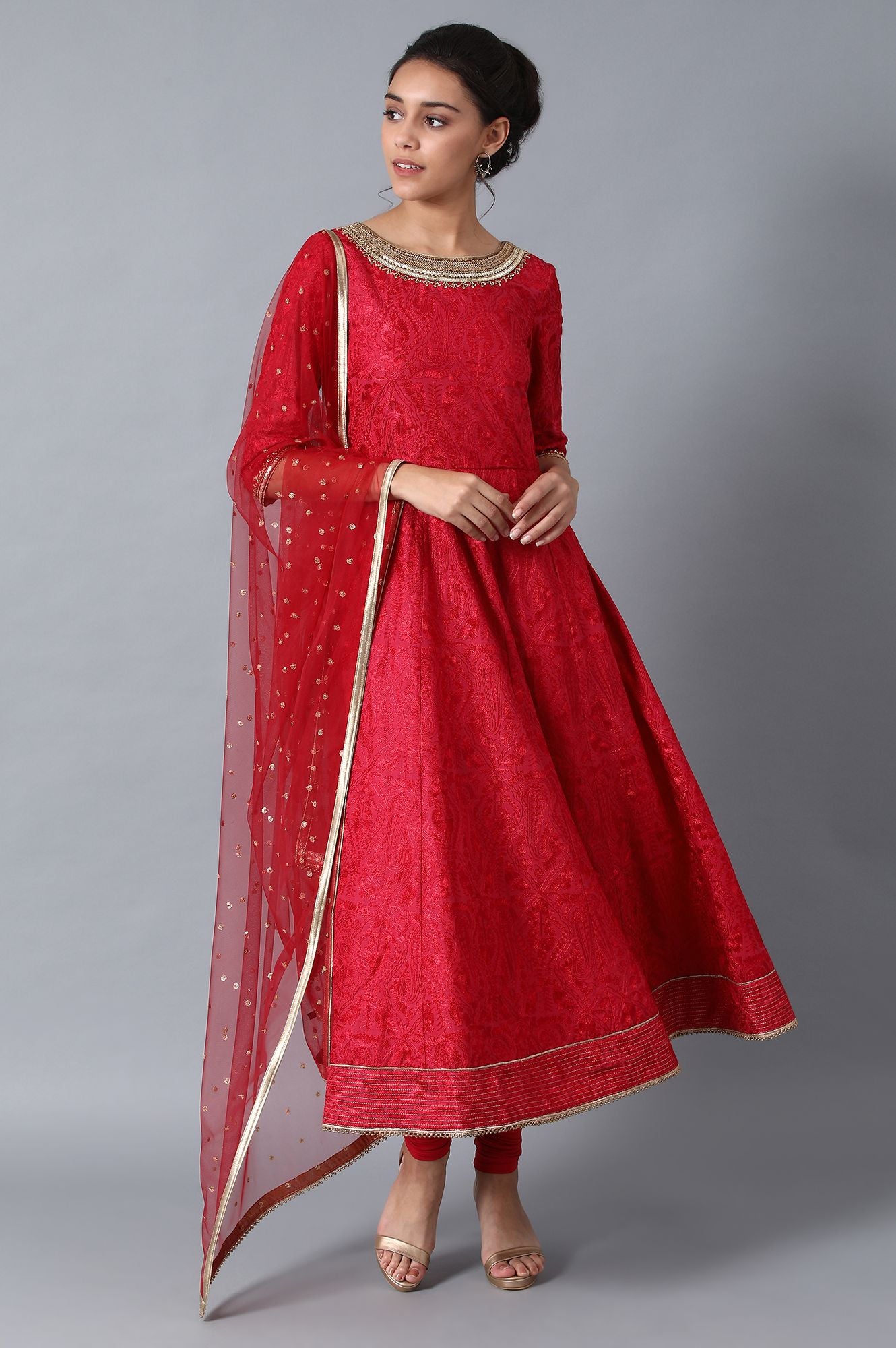 Red Round Neck kurta Set