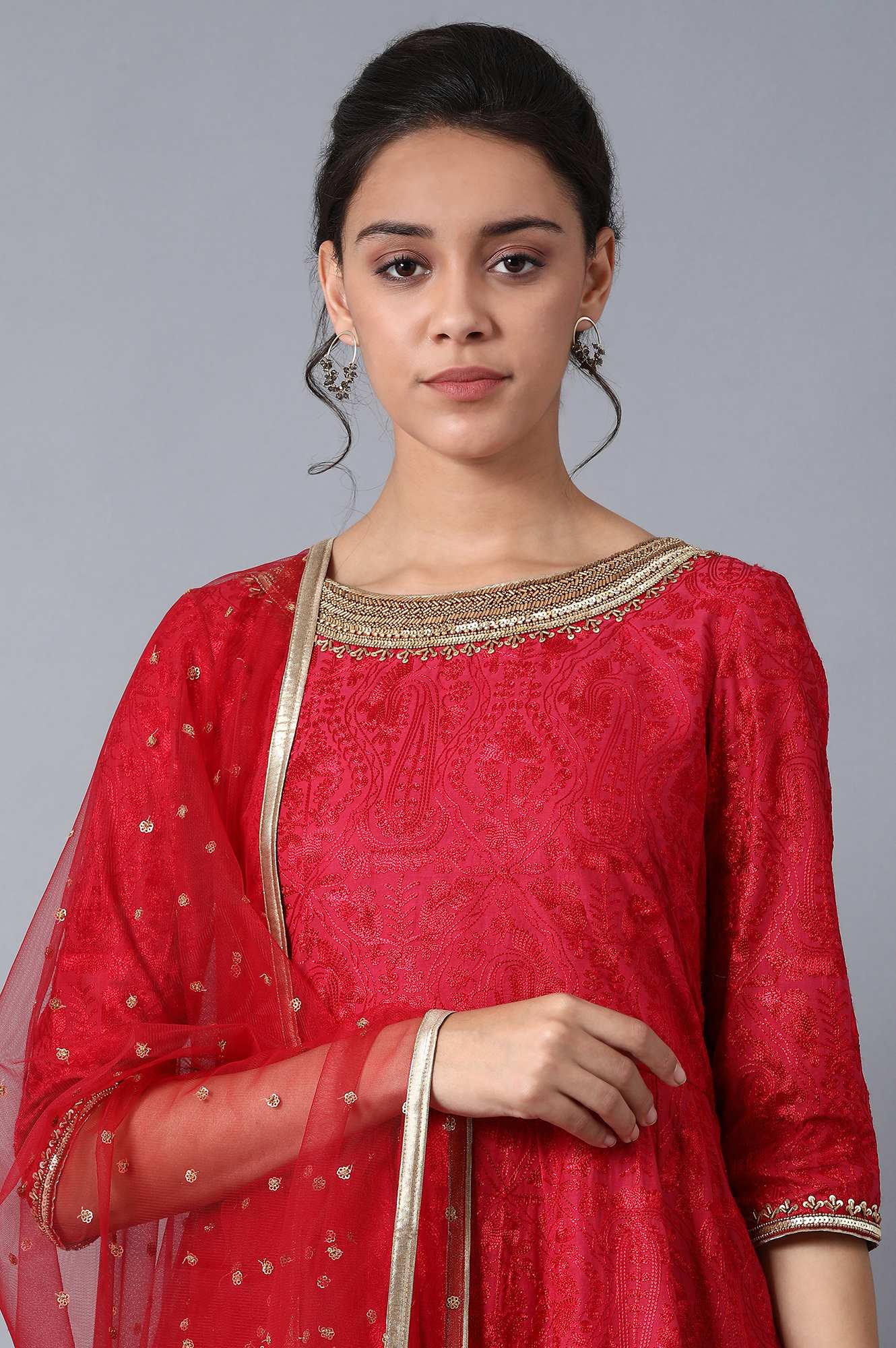 Red Round Neck kurta Set