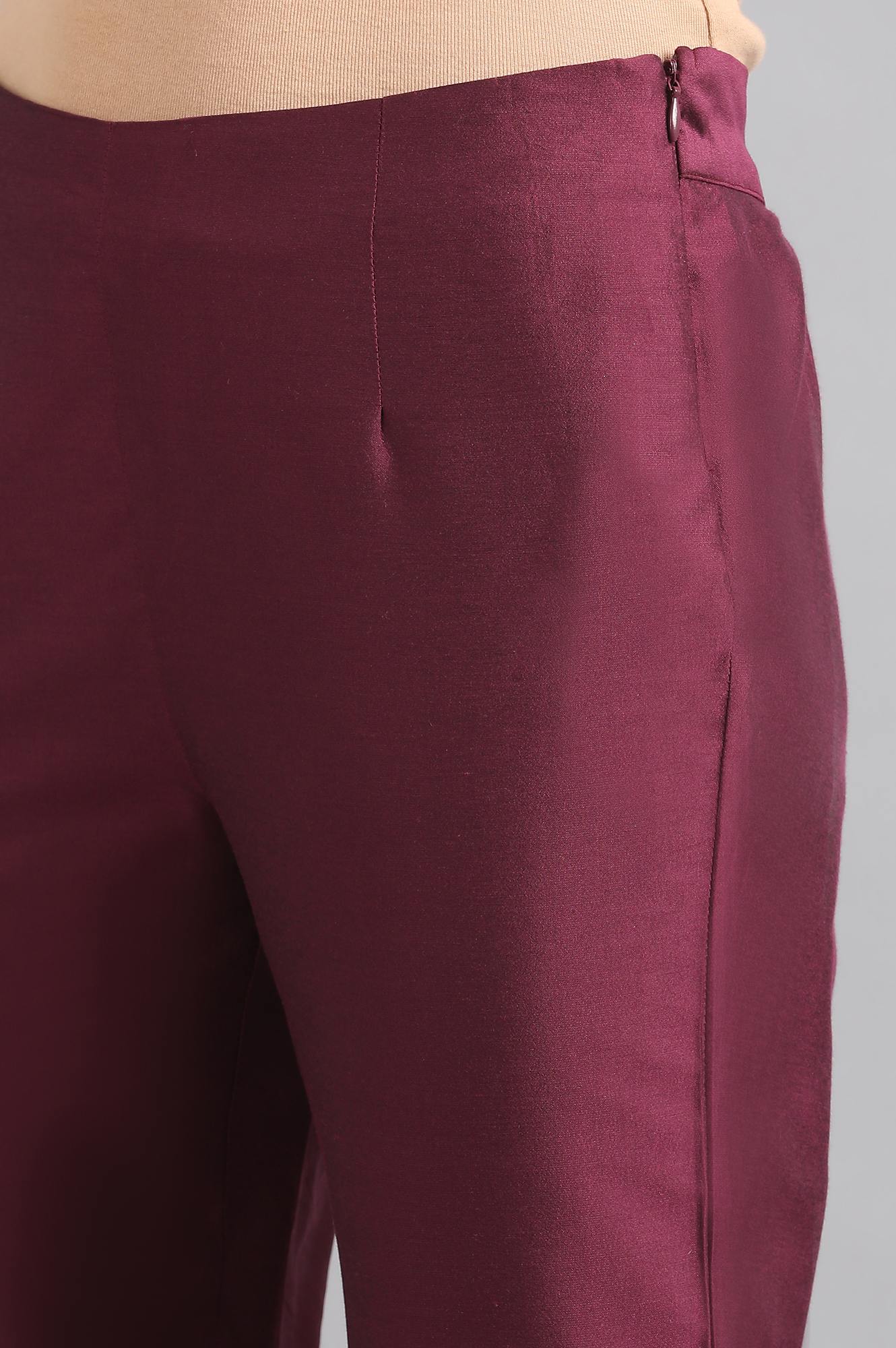 Wine Round Neck Embroidered kurta Set