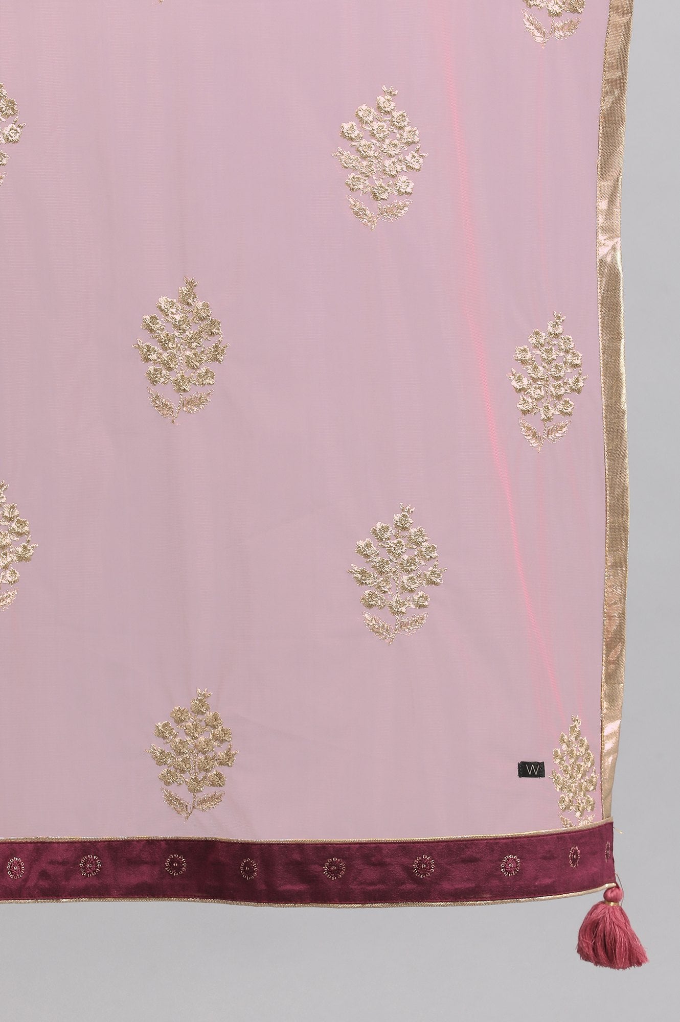 Wine Round Neck Embroidered kurta Set