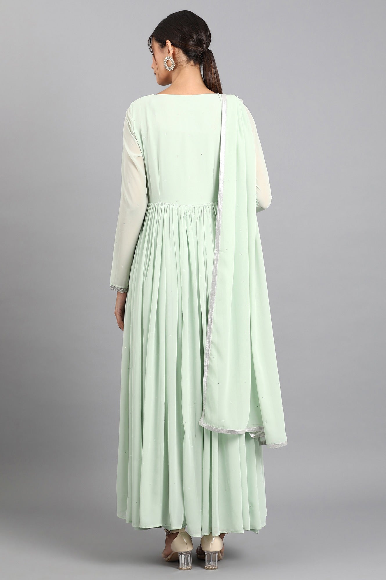 Green Round Neck Gathered Dress
