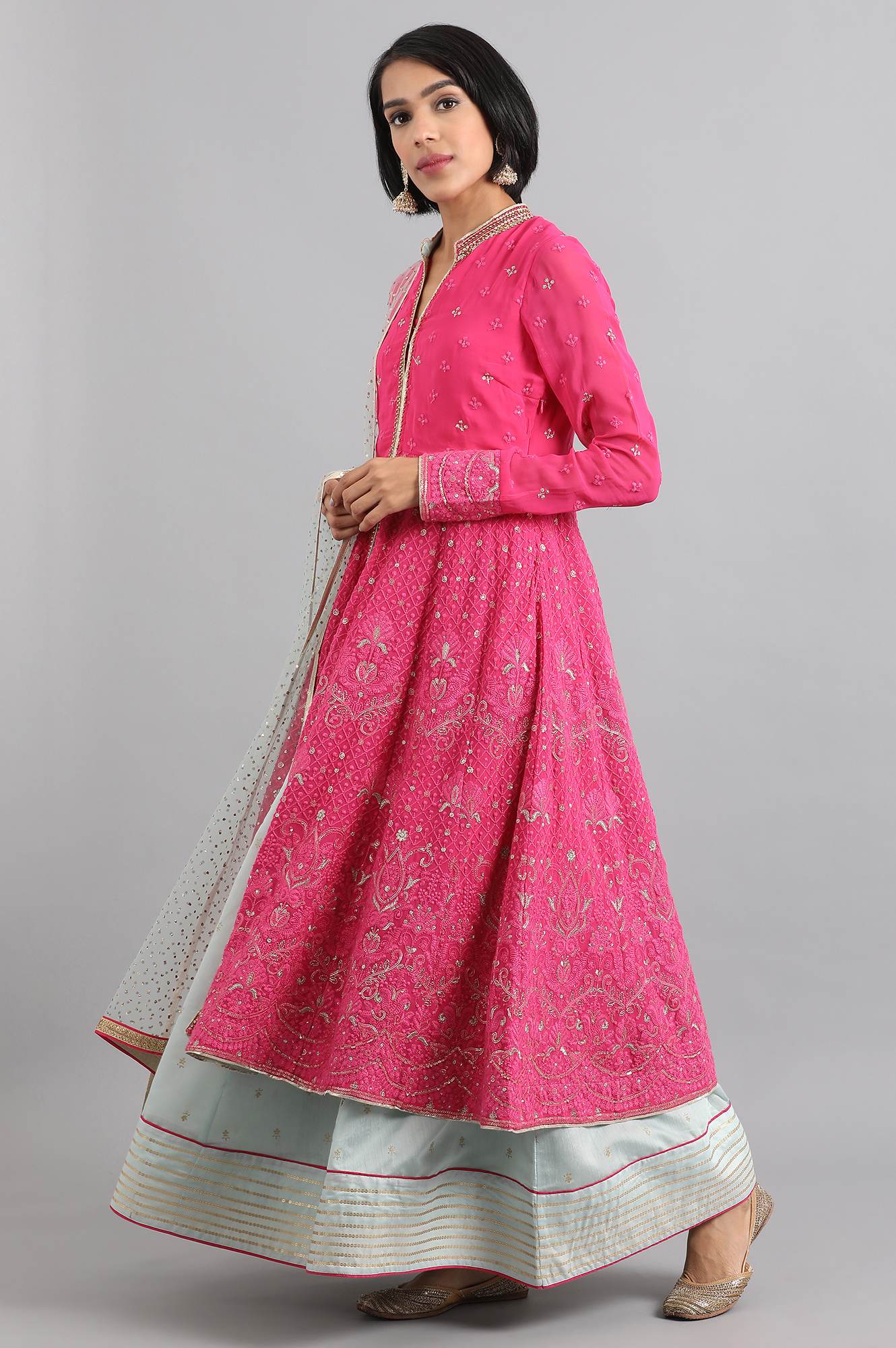 Pink Mandarin Neck Embroidered kurta Set