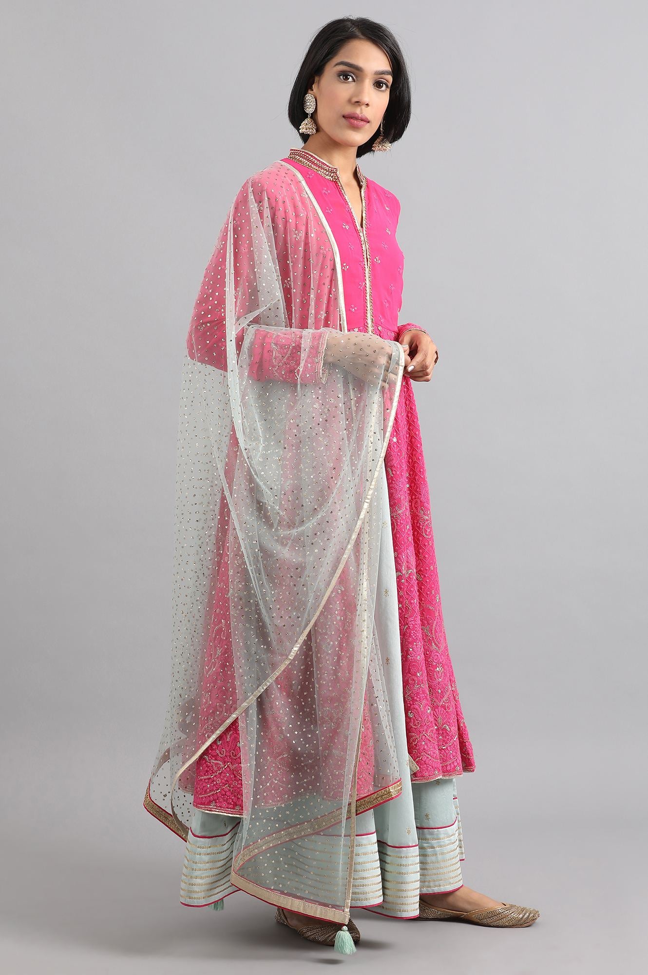 Pink Mandarin Neck Embroidered kurta Set