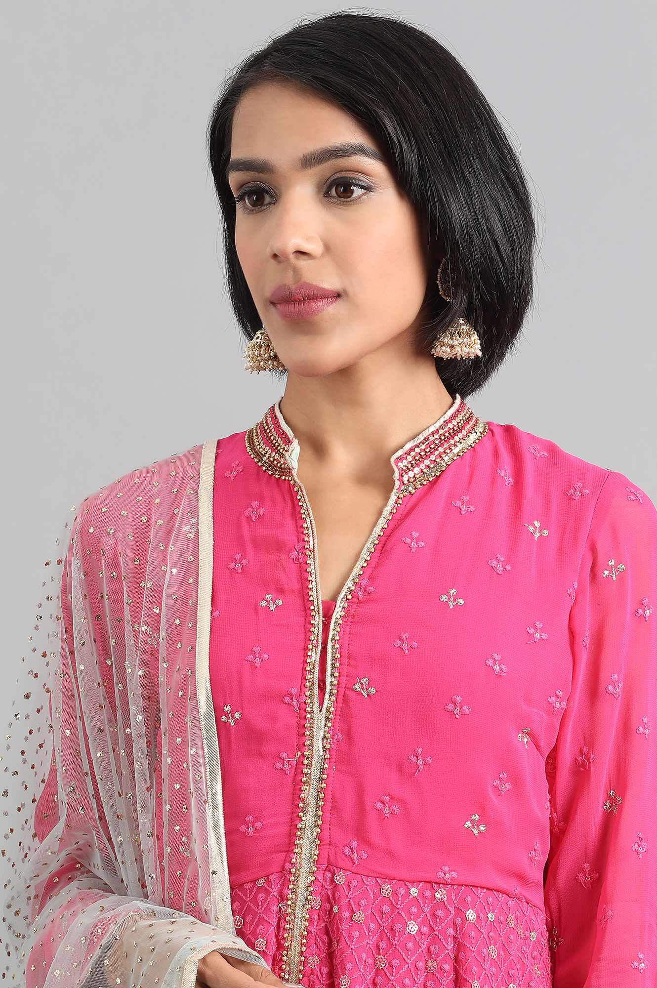 Pink Mandarin Neck Embroidered kurta Set