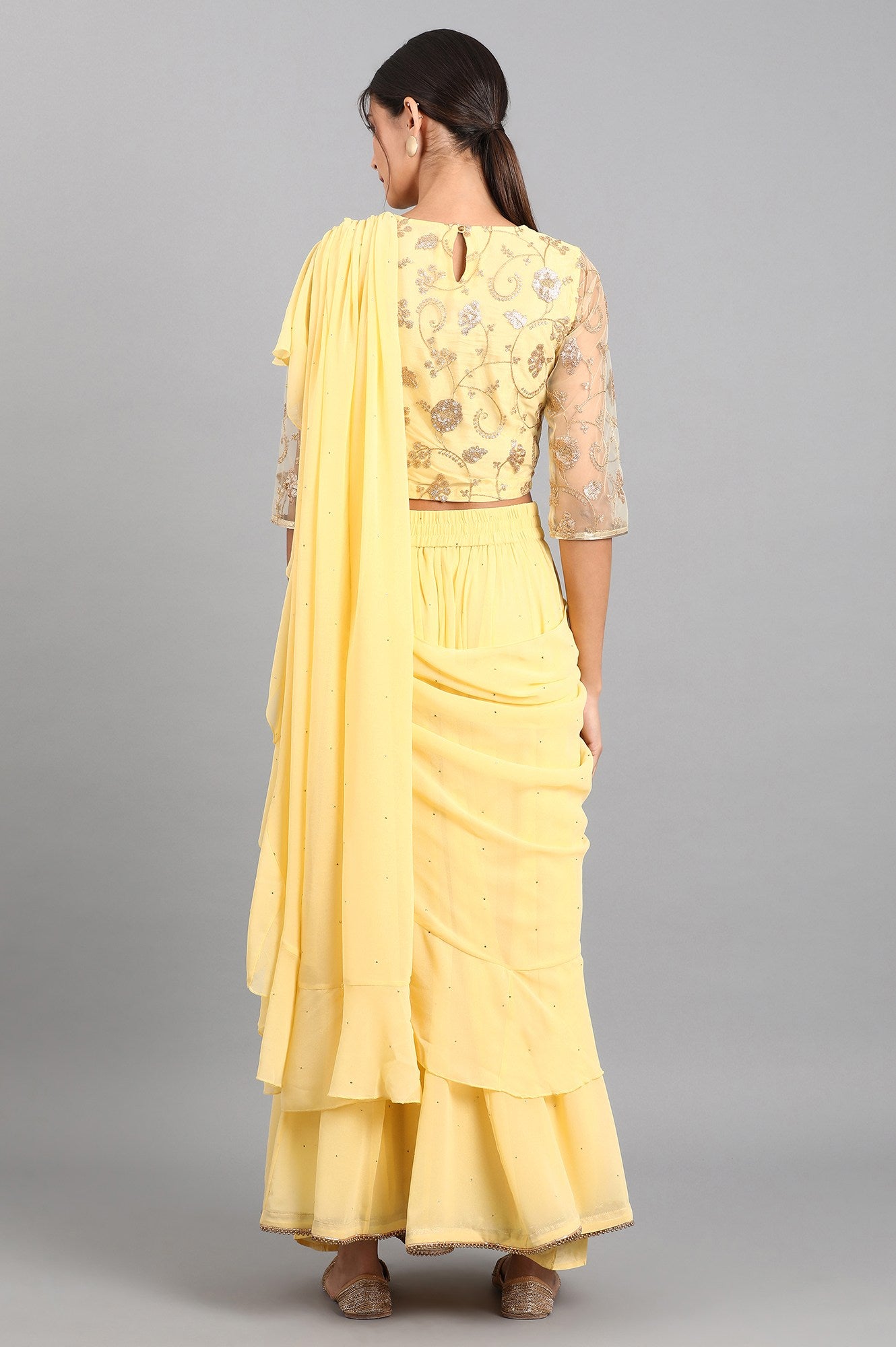 Yellow Round Neck Embroidered Set