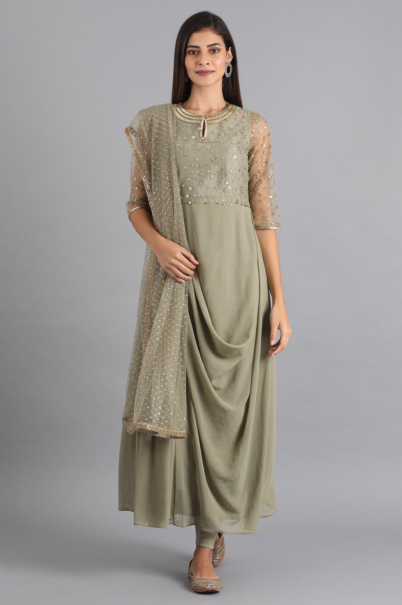 Green Round Neck kurta Set