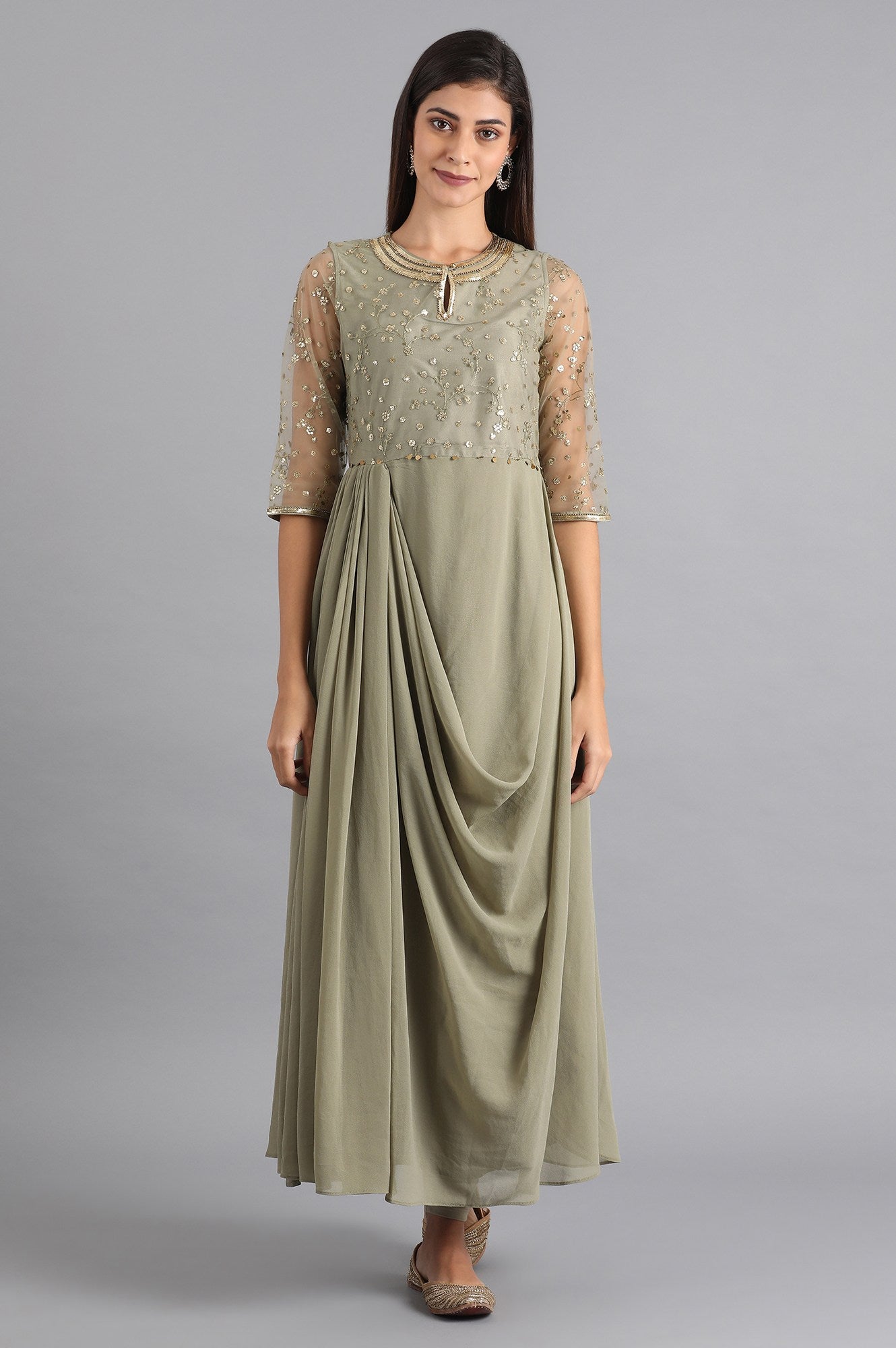 Green Round Neck kurta Set