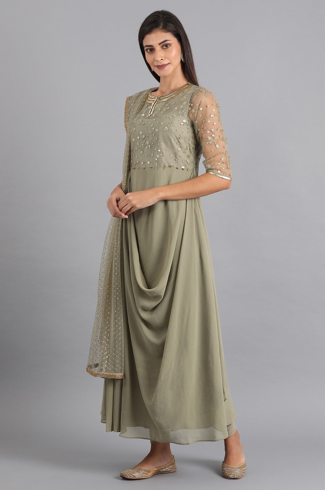 Green Round Neck kurta Set