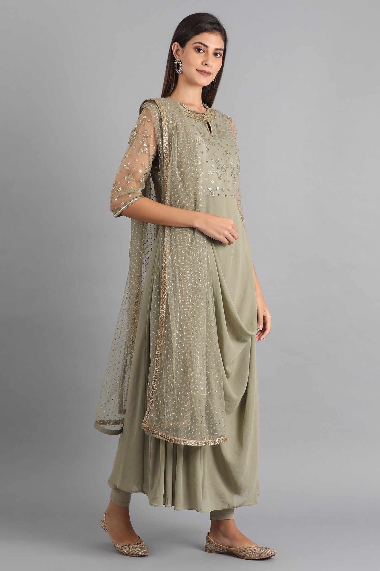 Green Round Neck kurta Set